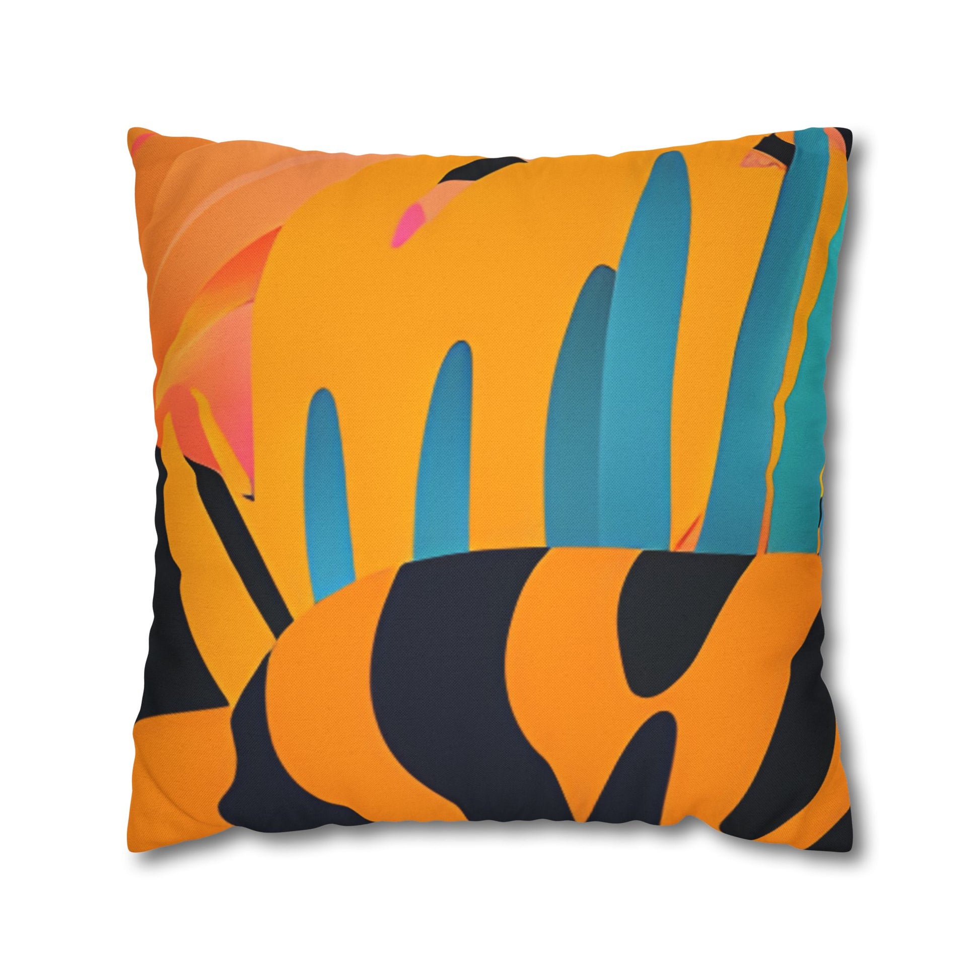 Palm Leaves x Tiger Stripes Orange and Blue Spun Polyester Square Pillowcase, Artsulli - Art is Long, Life is Short, Home Decor, Size, 20" × 20", , , , , 89962657531520