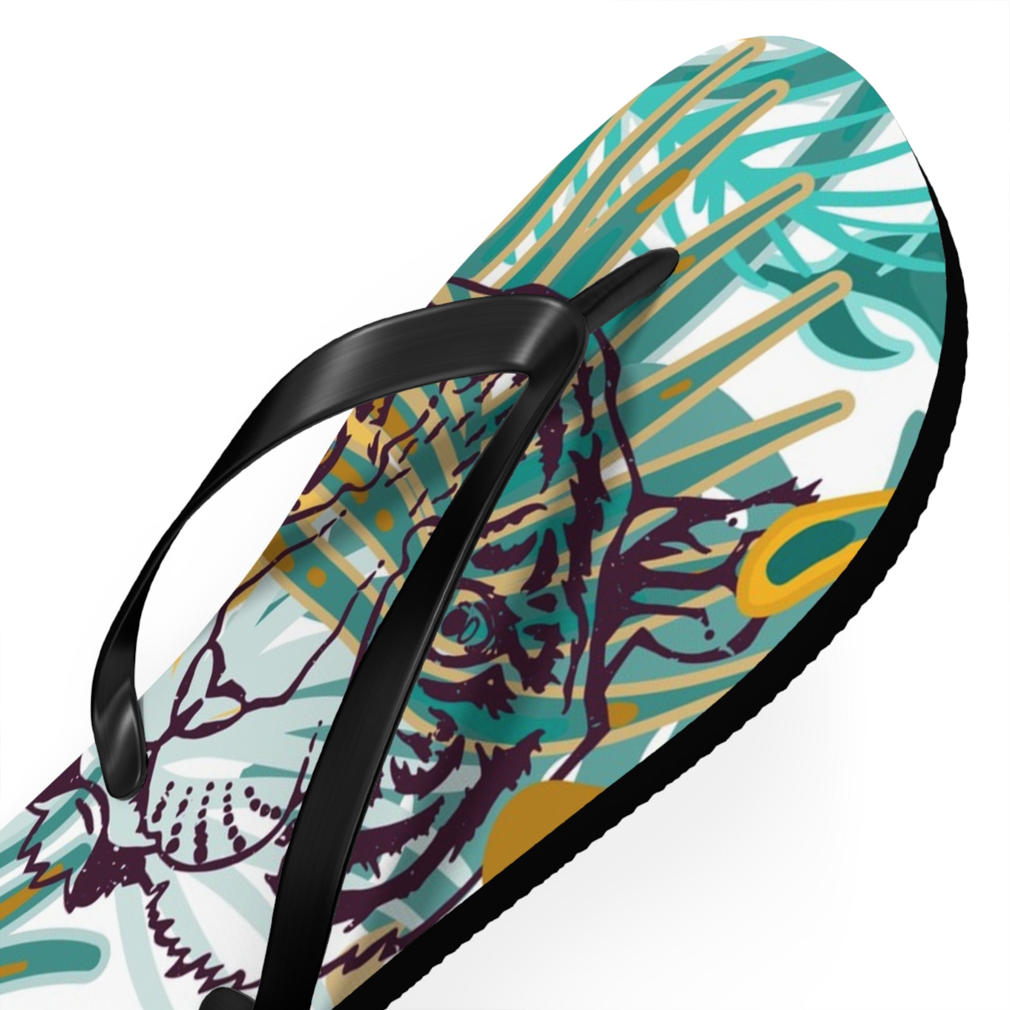 Tropical Jungle Tigers Brown and Green Flip Flops, Artsulli - Art is Long, Life is Short, Shoes, , , , , , , 