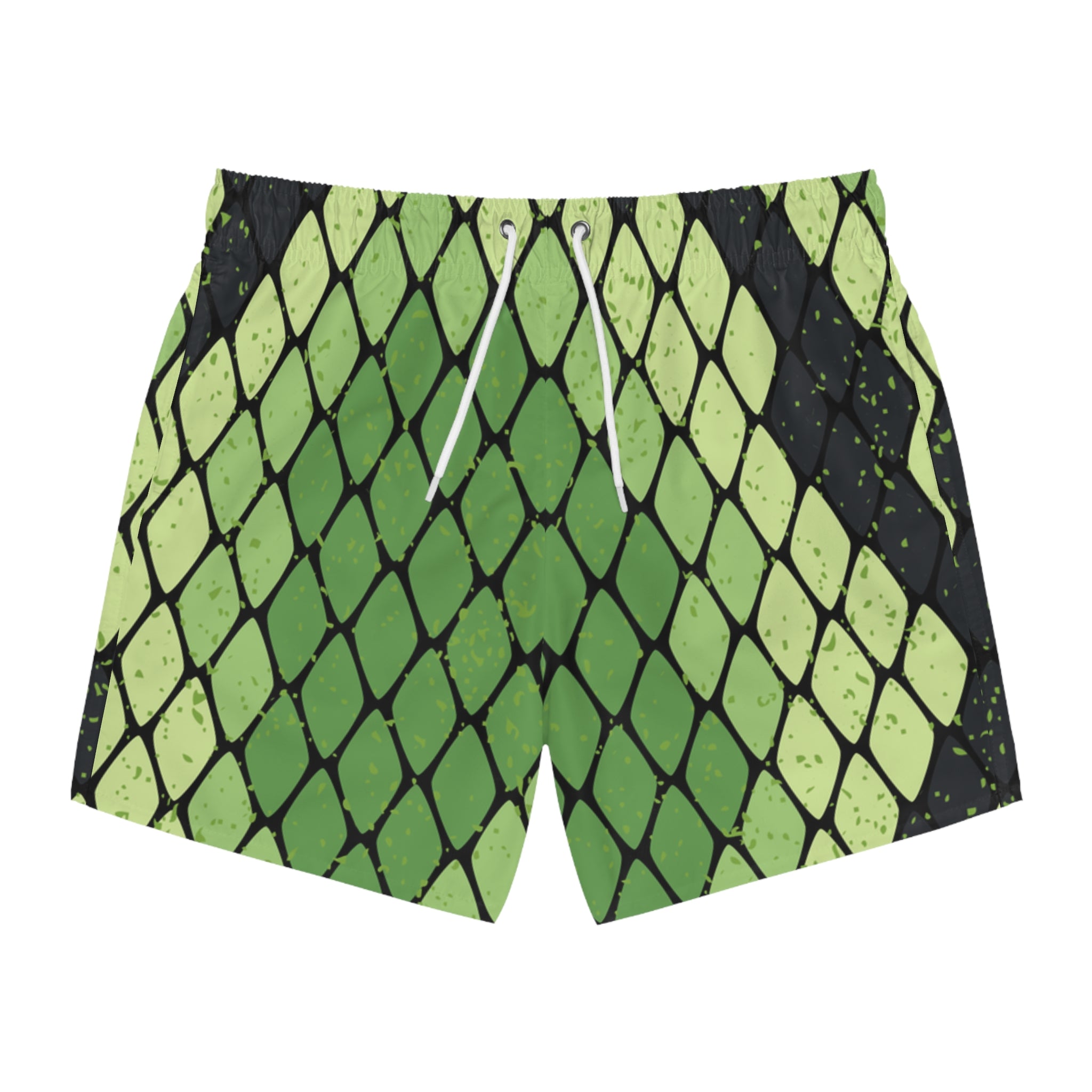 Snake Skin Green and Black Swim Trunks (AOP), Artsulli - Art is Long, Life is Short, All Over Prints, Size, XS, Color, Seam thread color automatically matched to design, , , 11237751266804