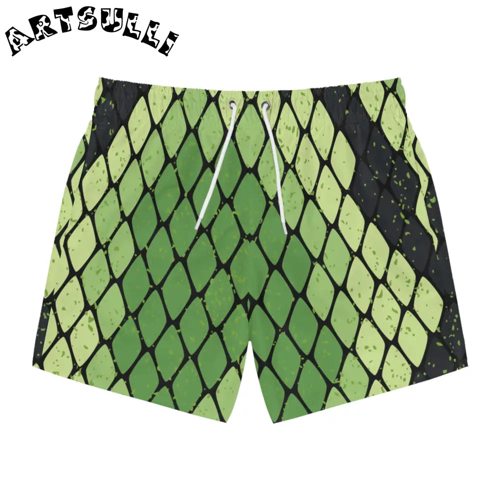 JAKKOUTTHEBXX Snake Skin Green and Black Swim Trunks (AOP)