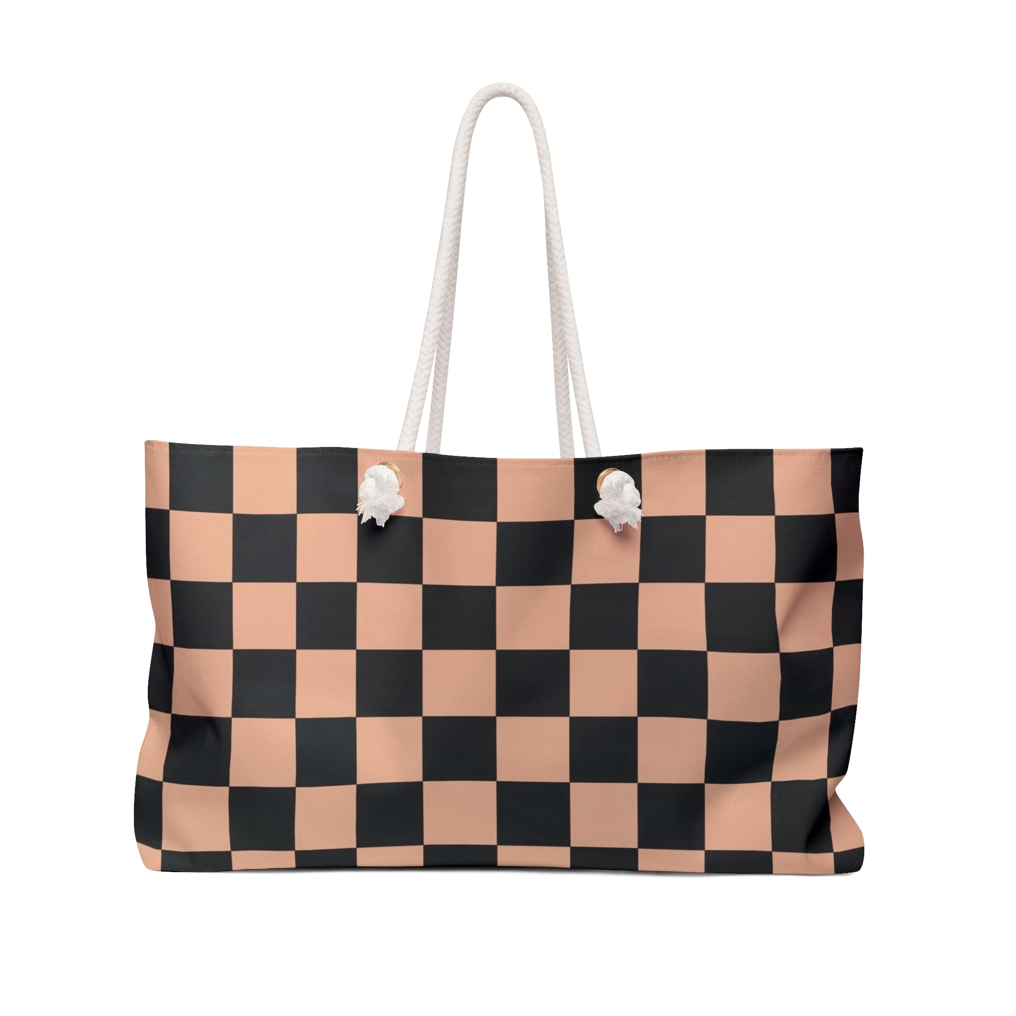 Checkerboard Soft Orange and Black Weekender Bag, Artsulli - Art is Long, Life is Short, Bags, Size, 24" × 13", , , , , 11215038802374035820