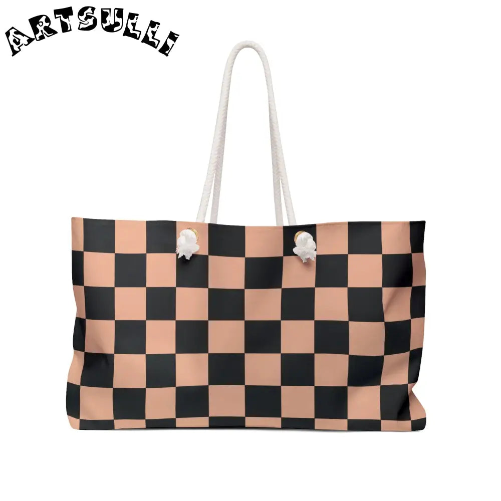 JAKKOUTTHEBXX Checkerboard Soft Orange and Black Weekender Bag