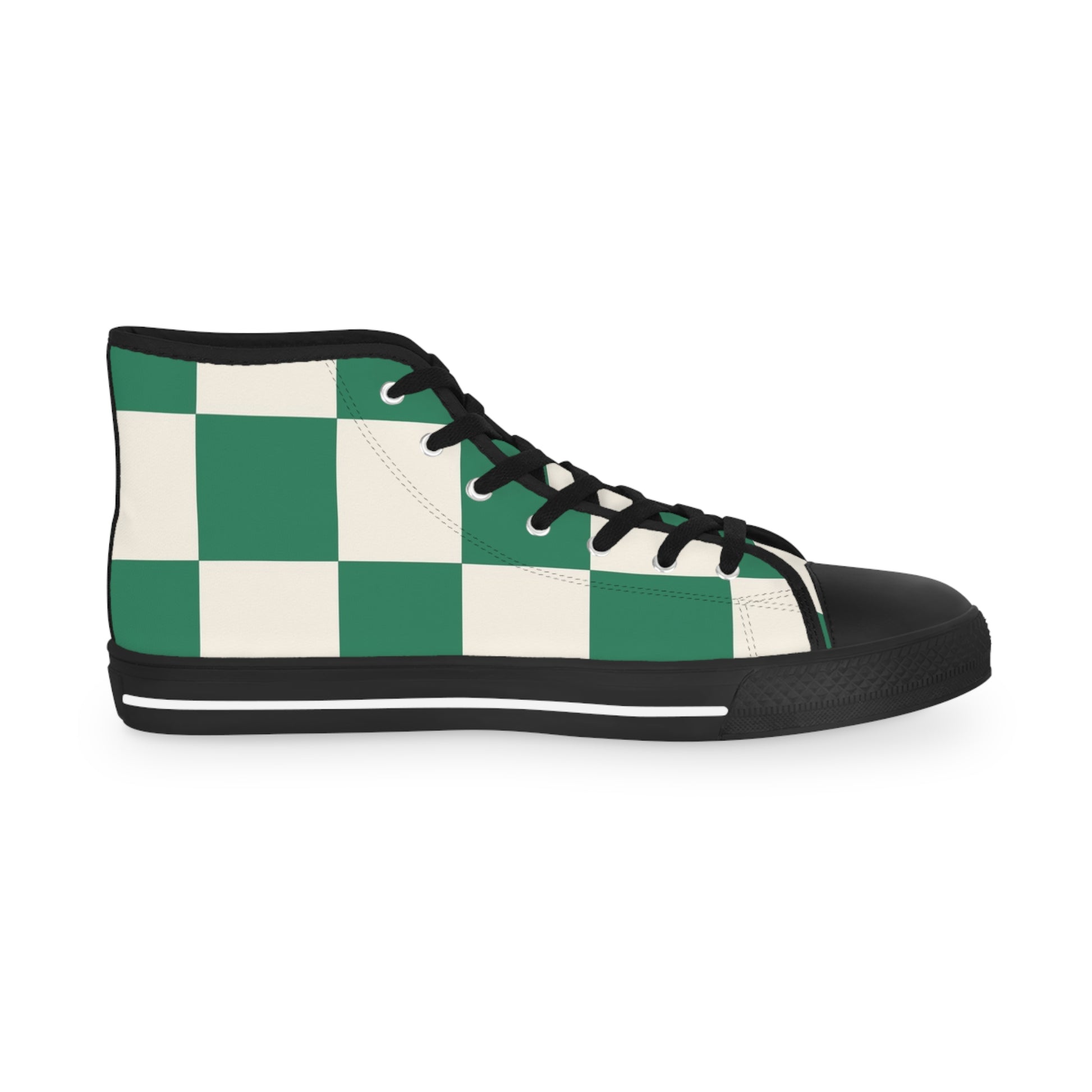Checkerboard Dark Green Men's High Top Sneakers, Artsulli - Art is Long, Life is Short, Shoes, , , , , , , 