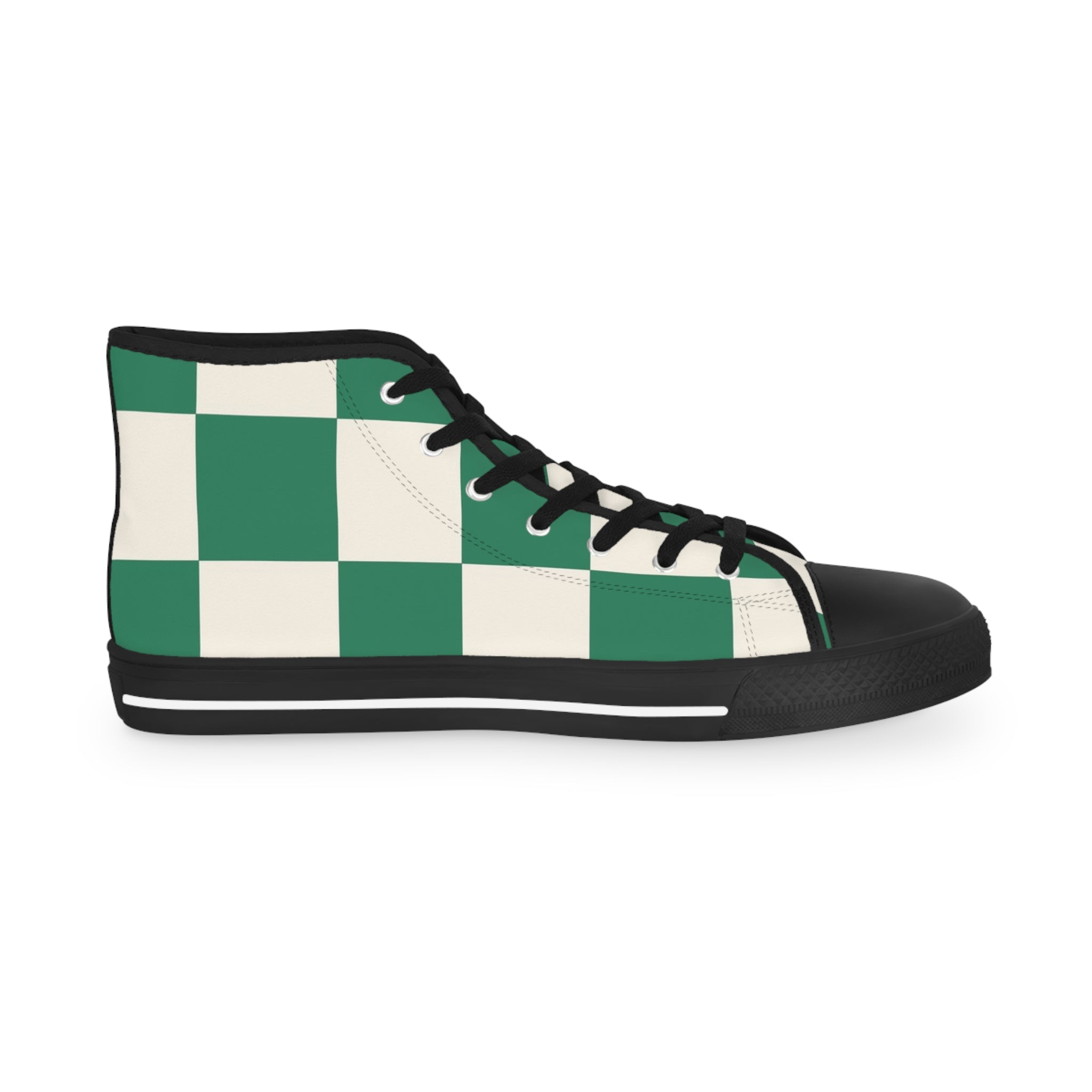 Checkerboard Dark Green Men's High Top Sneakers, Artsulli - Art is Long, Life is Short, Shoes, , , , , , , 