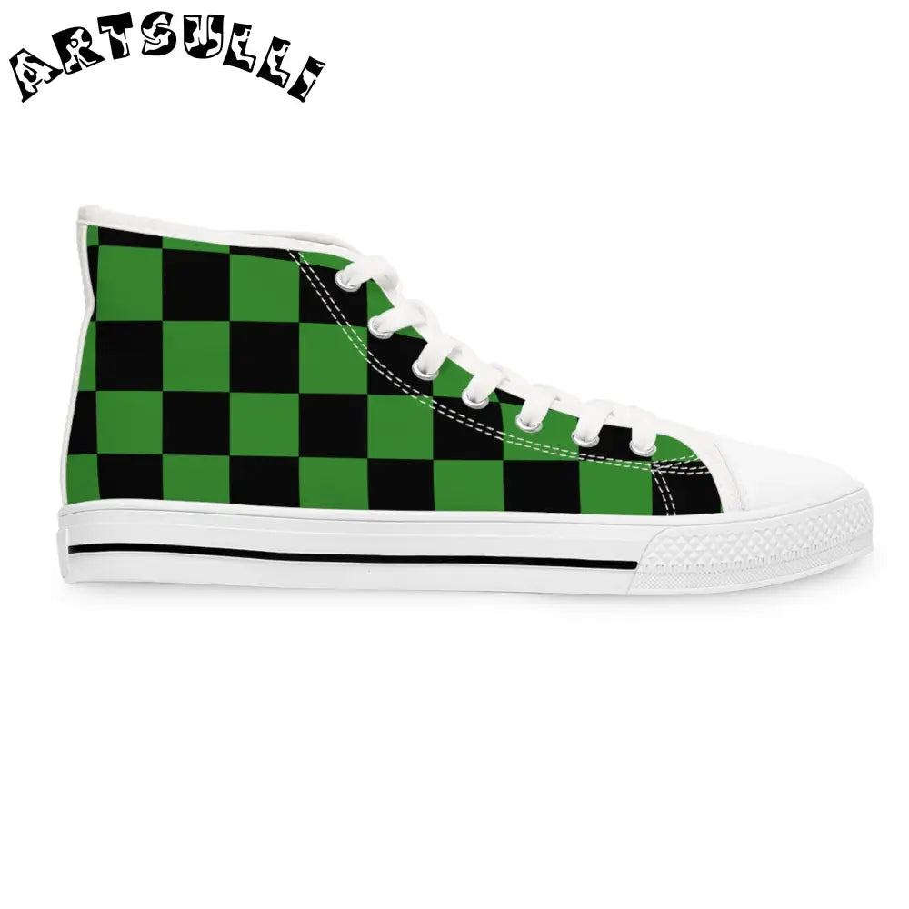 JAKKOUTTHEBXX Checkerboard Green and Black Women’s High Top Sneakers