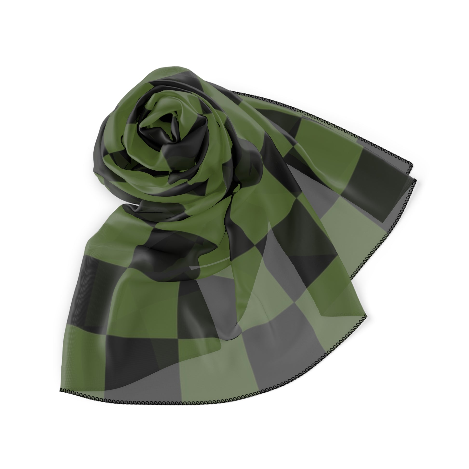 Checkerboard Olive Green and Black Poly Scarf, Artsulli - Art is Long, Life is Short, Accessories, , , , , , , 