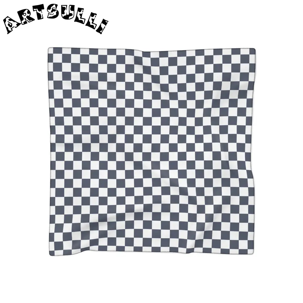 JAKKOUTTHEBXX Checkerboard II White and Navy Blue Poly Scarf