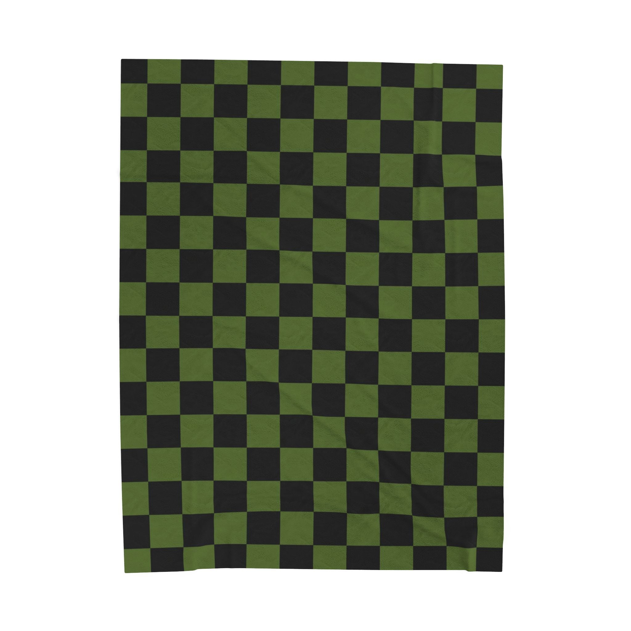 Checkerboard Olive Green and Black Velveteen Plush Blanket, Artsulli - Art is Long, Life is Short, All Over Prints, Size, 60" × 80", , , , , 87834290136415161722