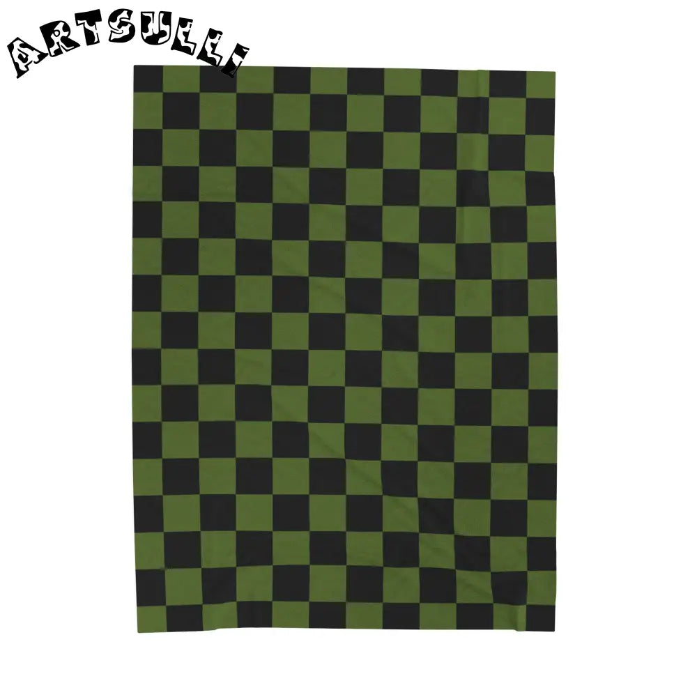 JAKKOUTTHEBXX Checkerboard Olive Green and Black Velveteen Plush