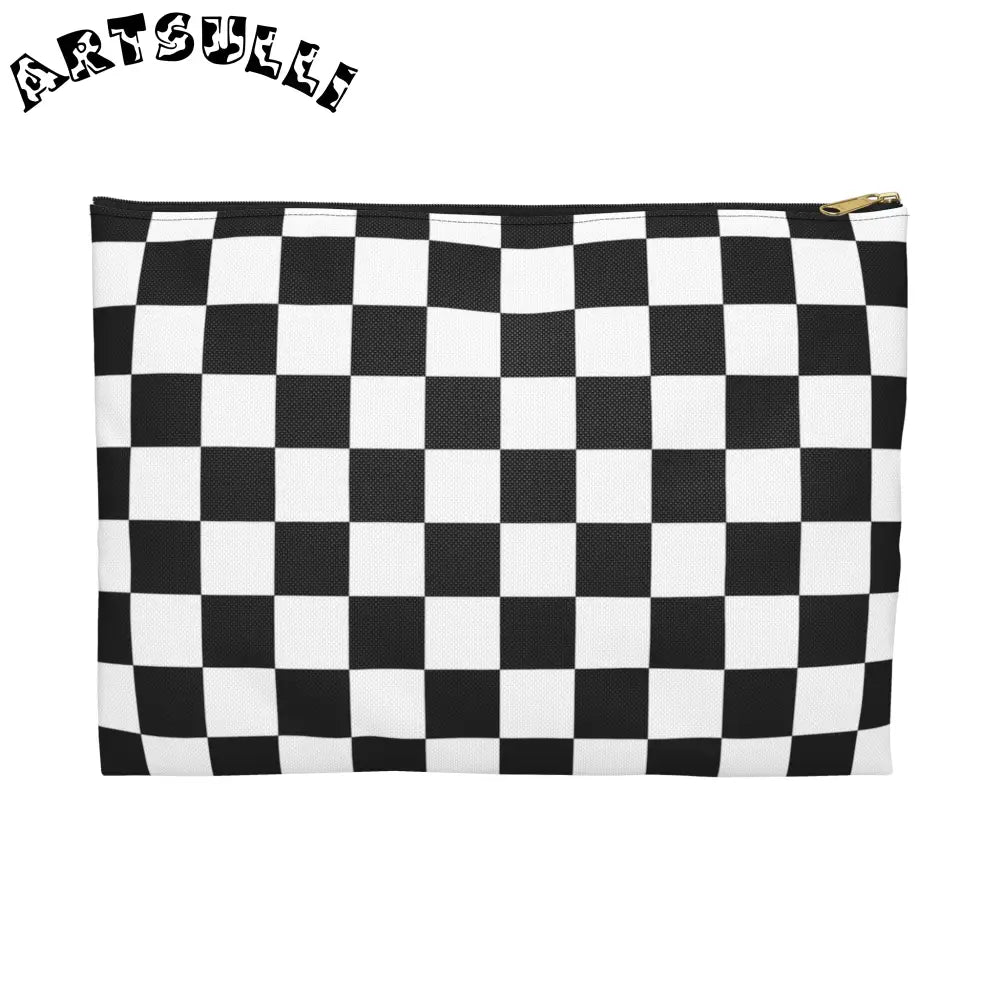 JAKKOUTTHEBXX Checkerboard White and Black Accessory Pouch
