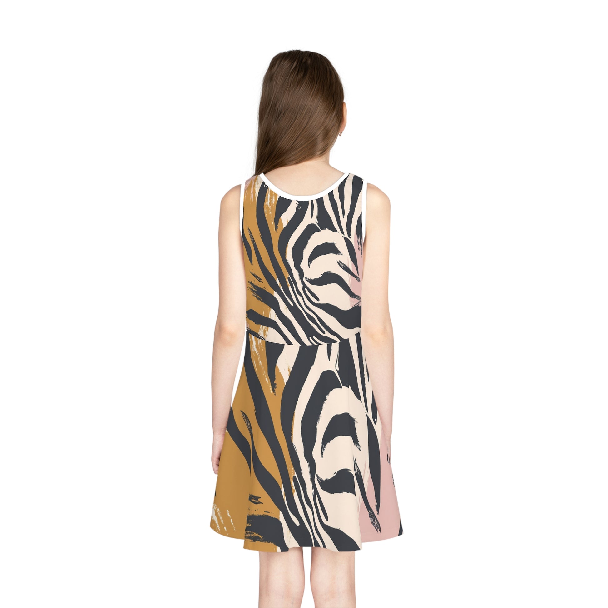 Beige Zebra Jungle Flats Girls' Sleeveless Sundress (AOP), Artsulli - Art is Long, Life is Short, All Over Prints, , , , , , , 