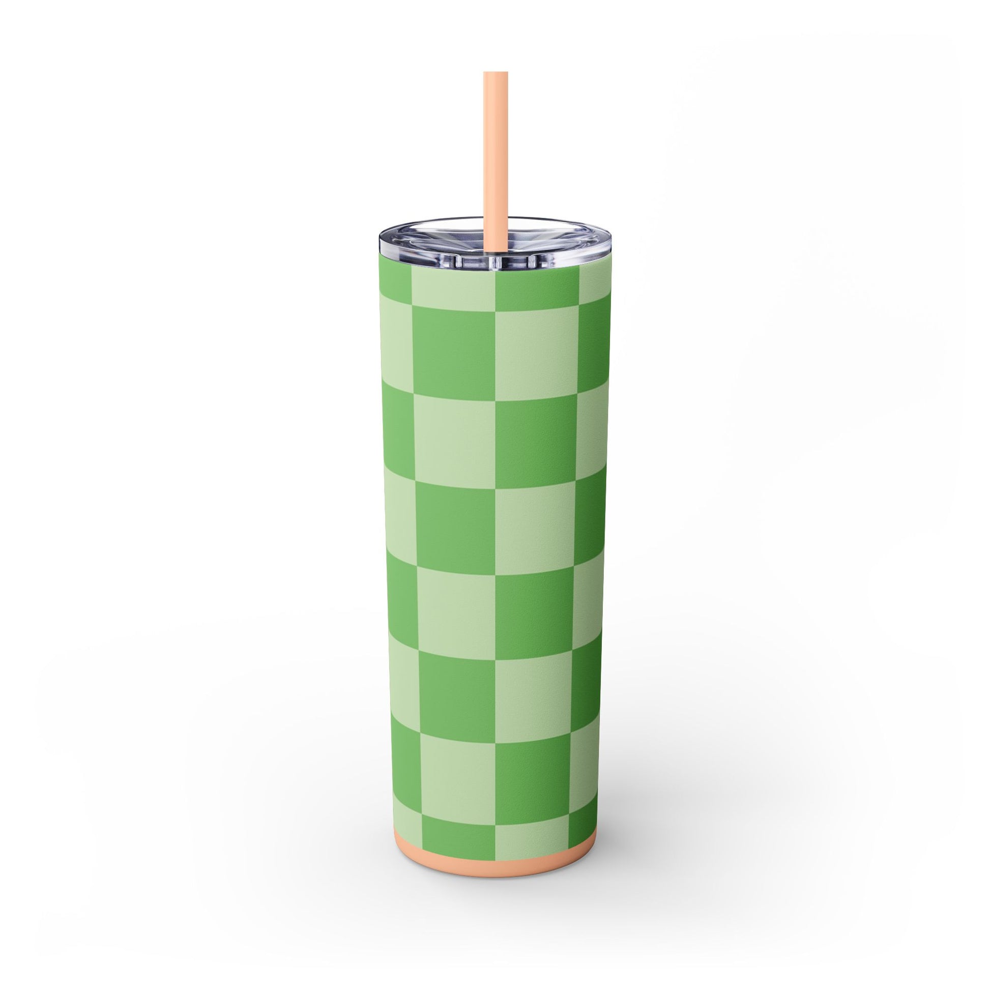 Checkerboard Green Skinny Tumbler with Straw, 20oz, Artsulli - Art is Long, Life is Short, Mug, , , , , , , 