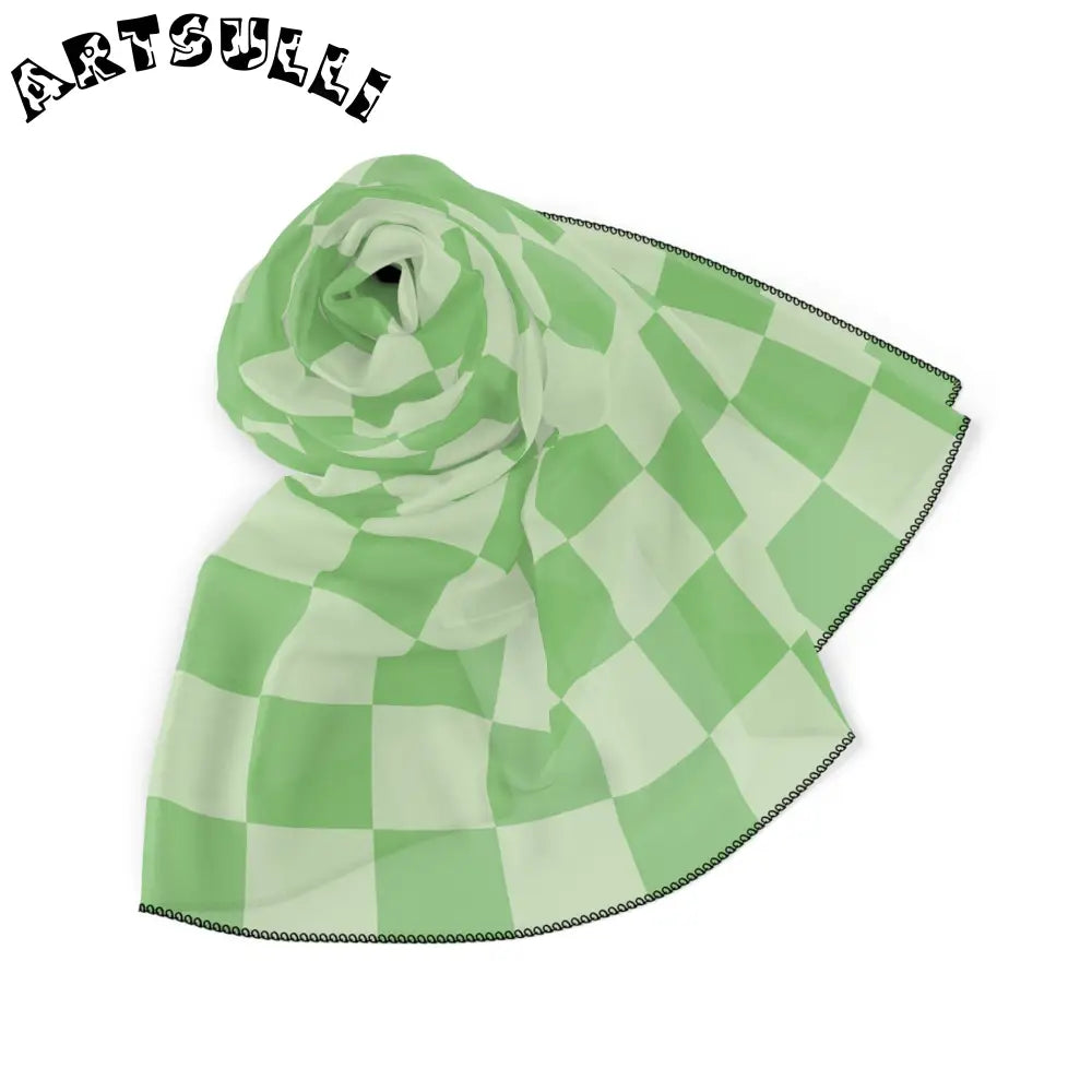 JAKKOUTTHEBXX Checkerboard II Green Poly Scarf JAKKOUTTHEBXX