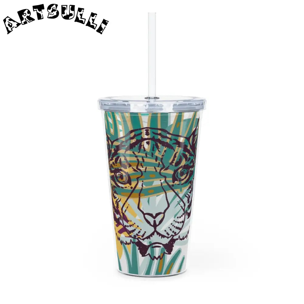 JAKKOUTTHEBXX Tropical Jungle Tigers Brown and Green Plastic Tumbler