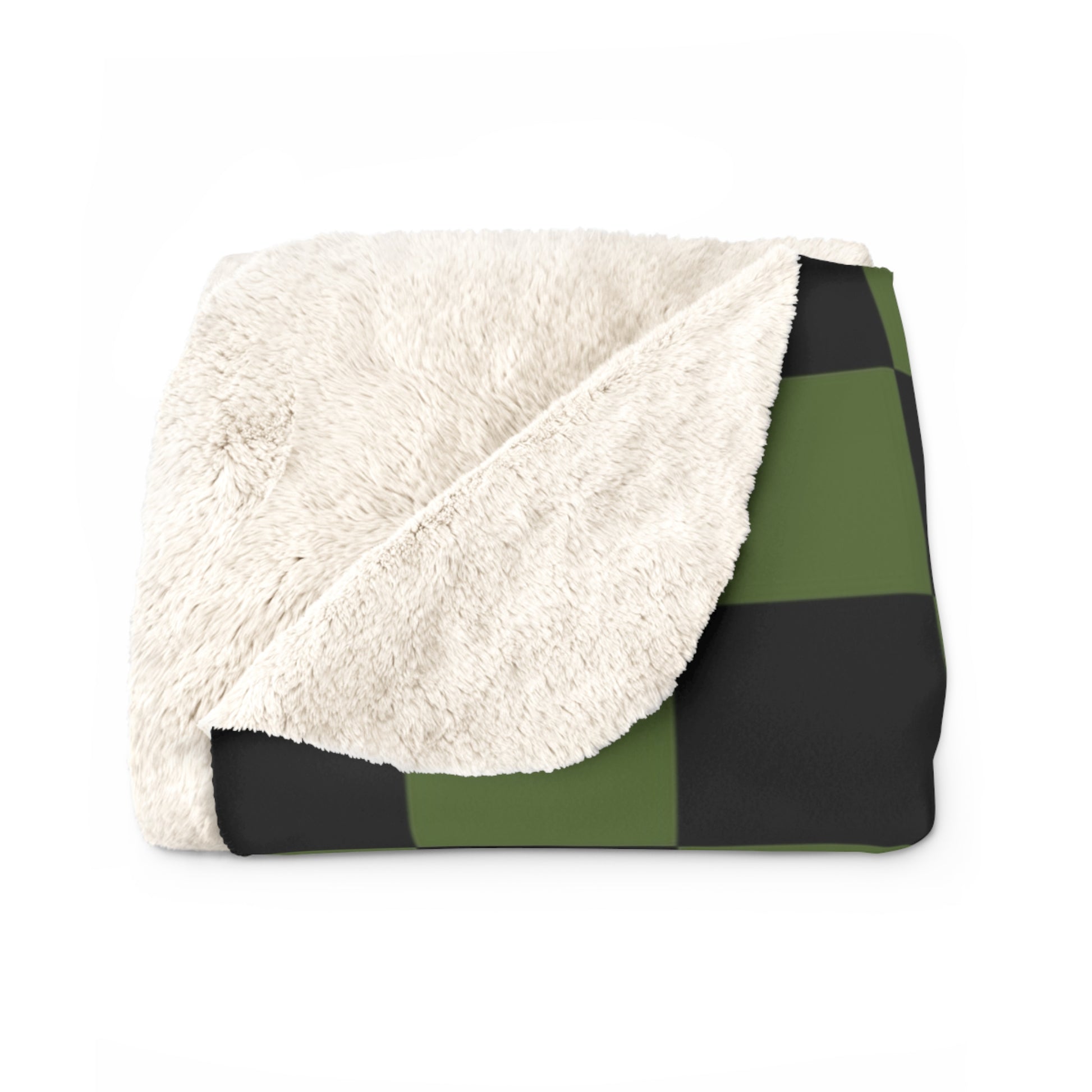 Checkerboard Olive Green and Black Sherpa Fleece Blanket, Artsulli - Art is Long, Life is Short, Home Decor, , , , , , , 