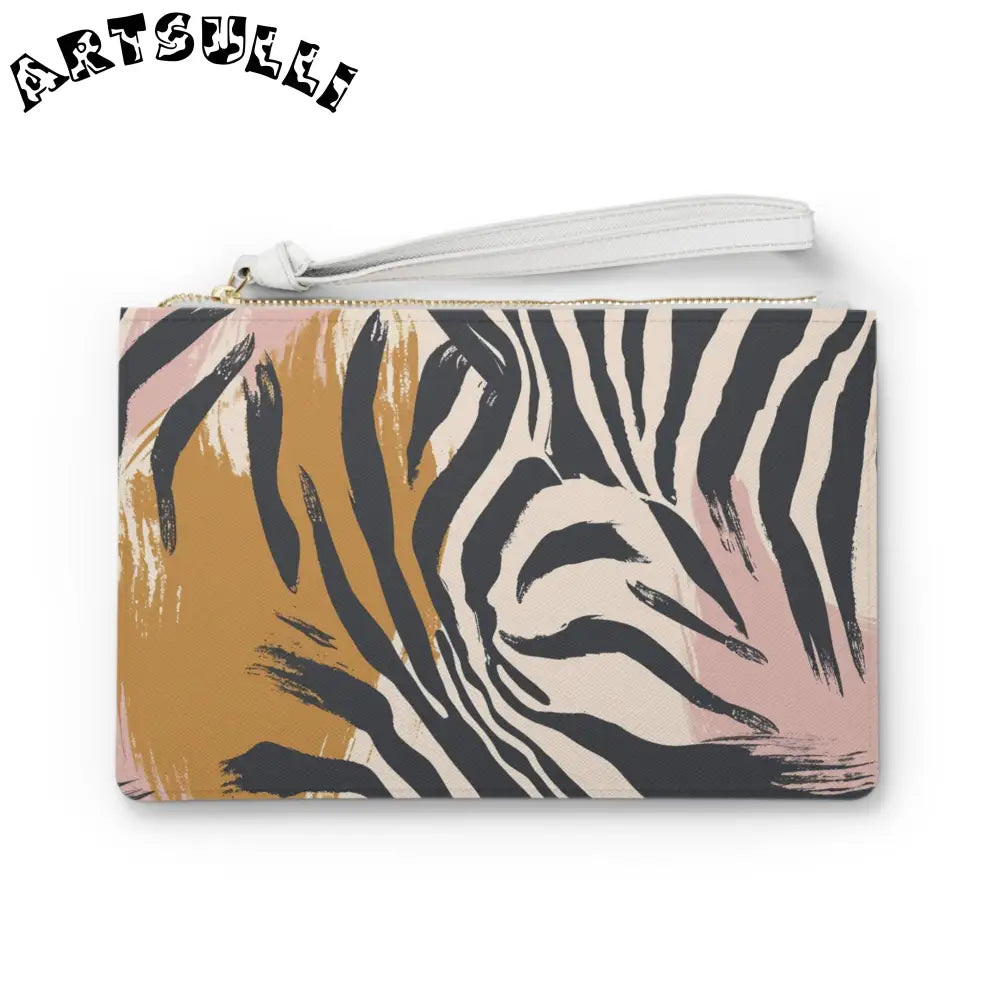 JAKKOUTTHEBXX Abstract Zebra Print Brown Pink Clutch Bag with White