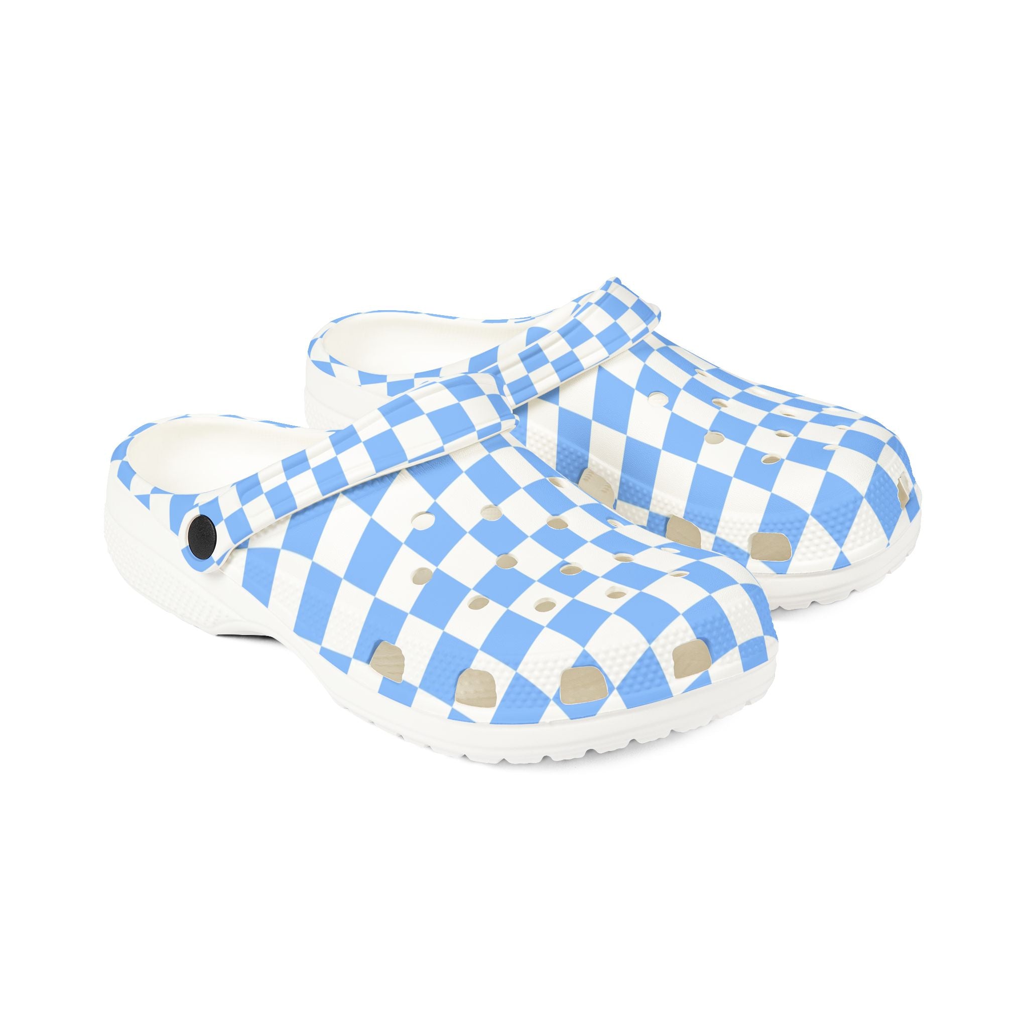 Checkerboard White and Light Blue EVA Foam Rubber Shoes (AOP), Artsulli - Art is Long, Life is Short, Shoes, , , , , , , 