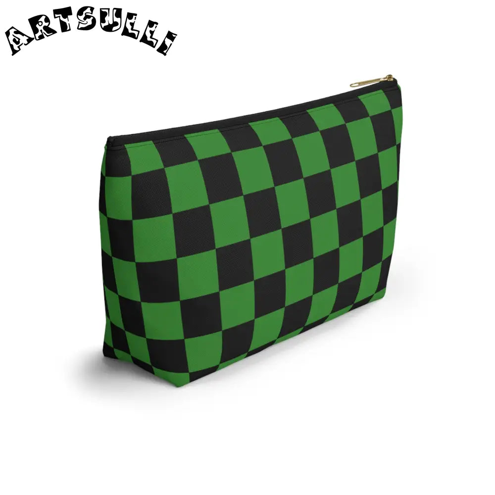 JAKKOUTTHEBXX Checkerboard Green and Black Accessory Pouch w