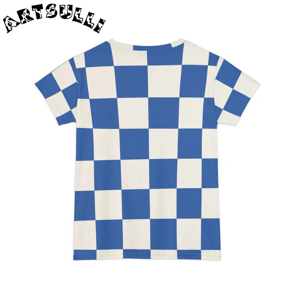 JAKKOUTTHEBXX Checkerboard Blue Women’s Short Sleeve Shirt (AOP)