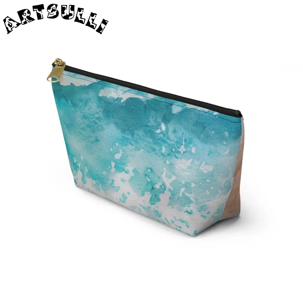 JAKKOUTTHEBXX Teal and White Abstract T-Bottom Pouch JAKKOUTTHEBXX