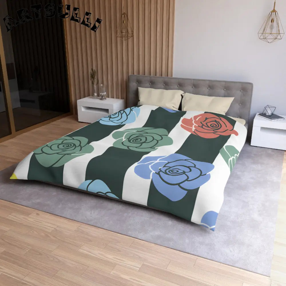 JAKKOUTTHEBXX Stripes x Roses Black and White Microfiber Duvet Cover