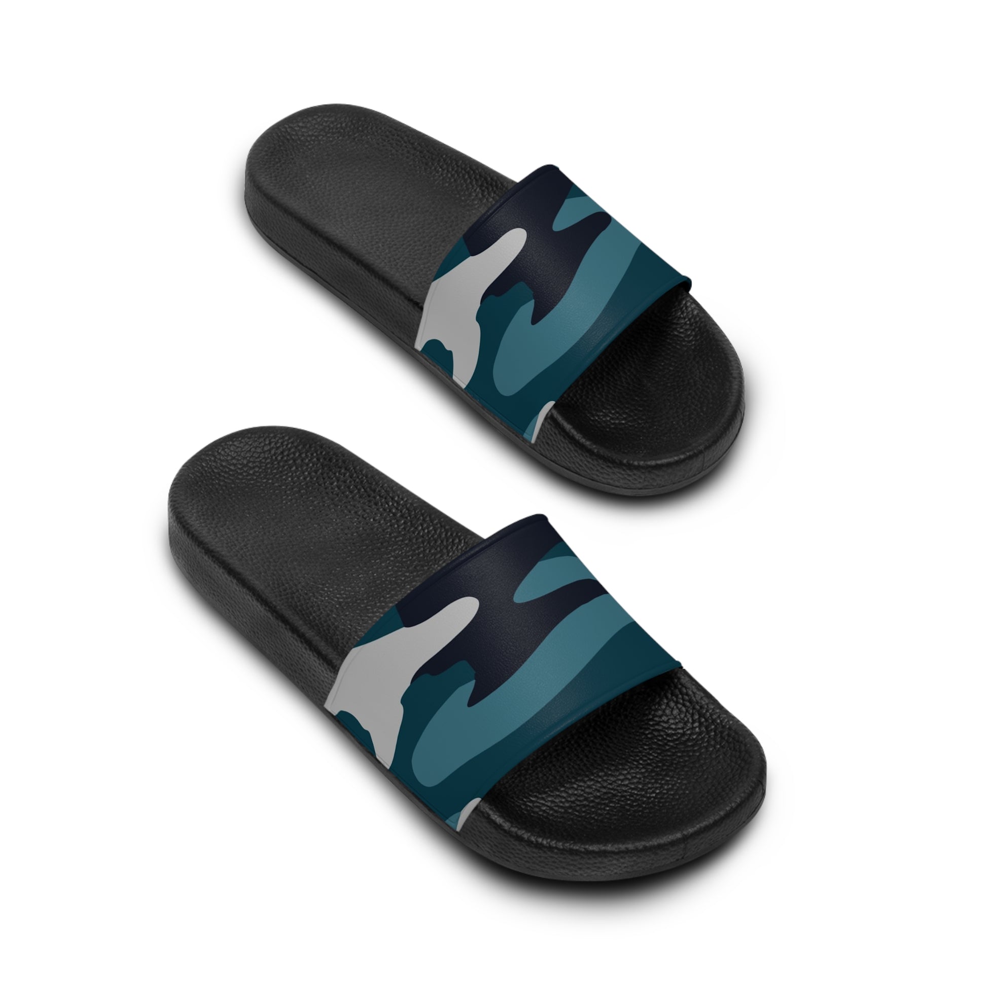 Blue Camouflage Women's Slide Sandals, Artsulli - Art is Long, Life is Short, Shoes, , , , , , , 