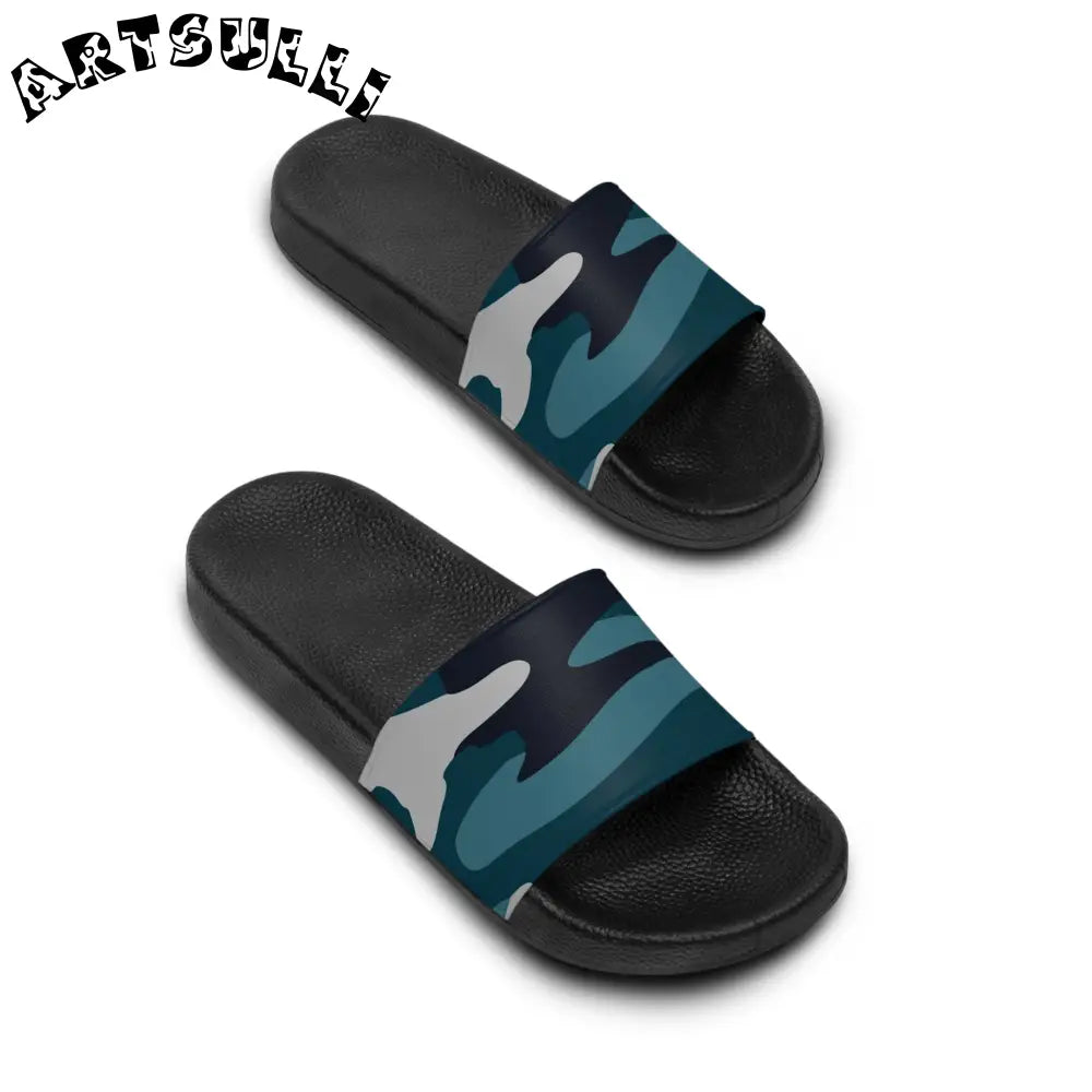 JAKKOUTTHEBXX Blue Camouflage Women’s Slide Sandals JAKKOUTTHEBXX