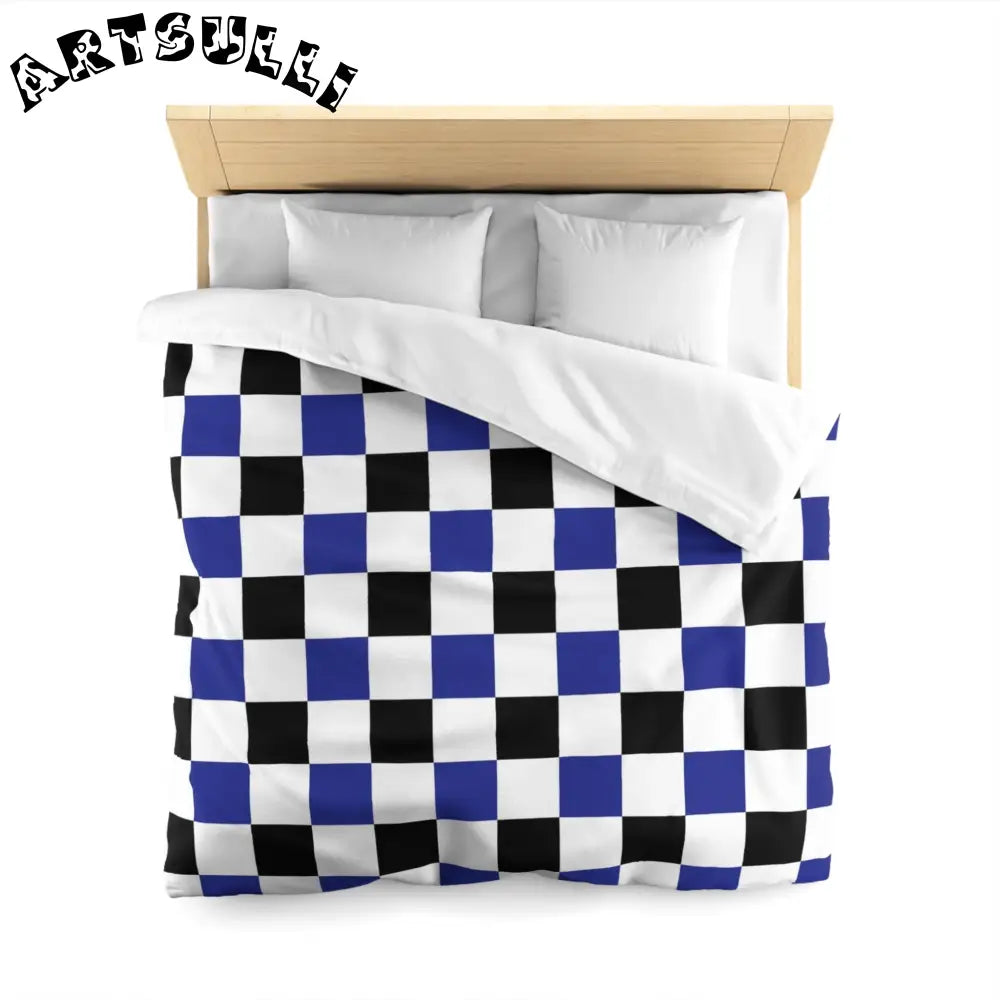 JAKKOUTTHEBXX Checkerboard Blue White and Black Microfiber Duvet
