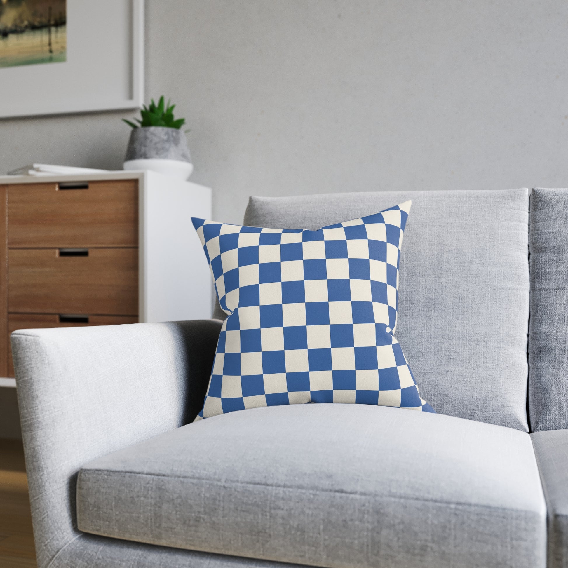 Checkerboard Blue Square Pillow, Artsulli - Art is Long, Life is Short, Home Decor, , , , , , , 