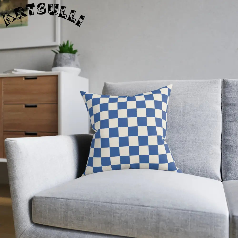JAKKOUTTHEBXX Checkerboard Blue Square Pillow JAKKOUTTHEBXX Artsulli