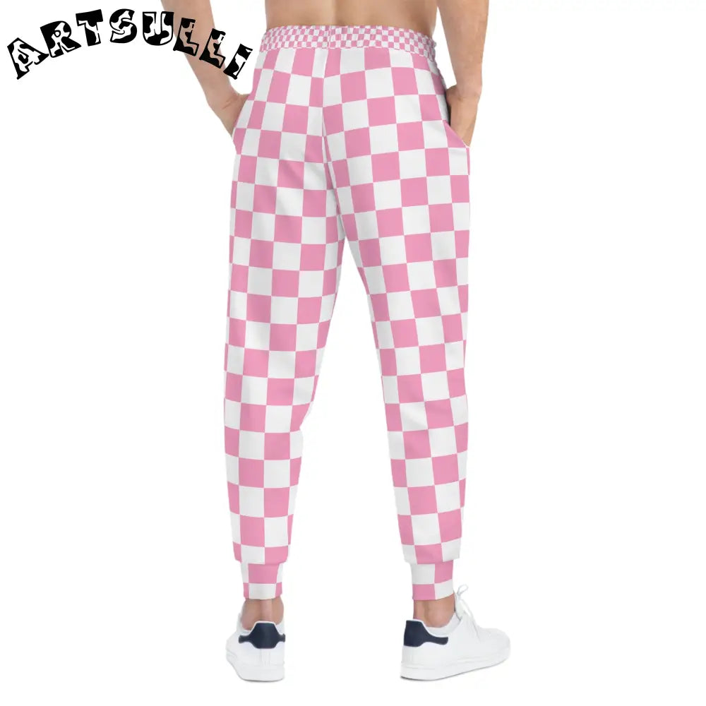 JAKKOUTTHEBXX Checkerboard Hot Pink and White Athletic Joggers (AOP)