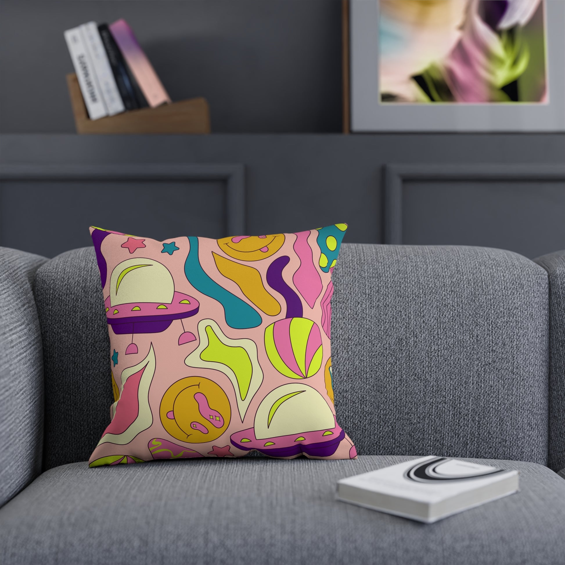 Trippy Spaceships Pink Cushion, Artsulli - Art is Long, Life is Short, Home Decor, , , , , , , 