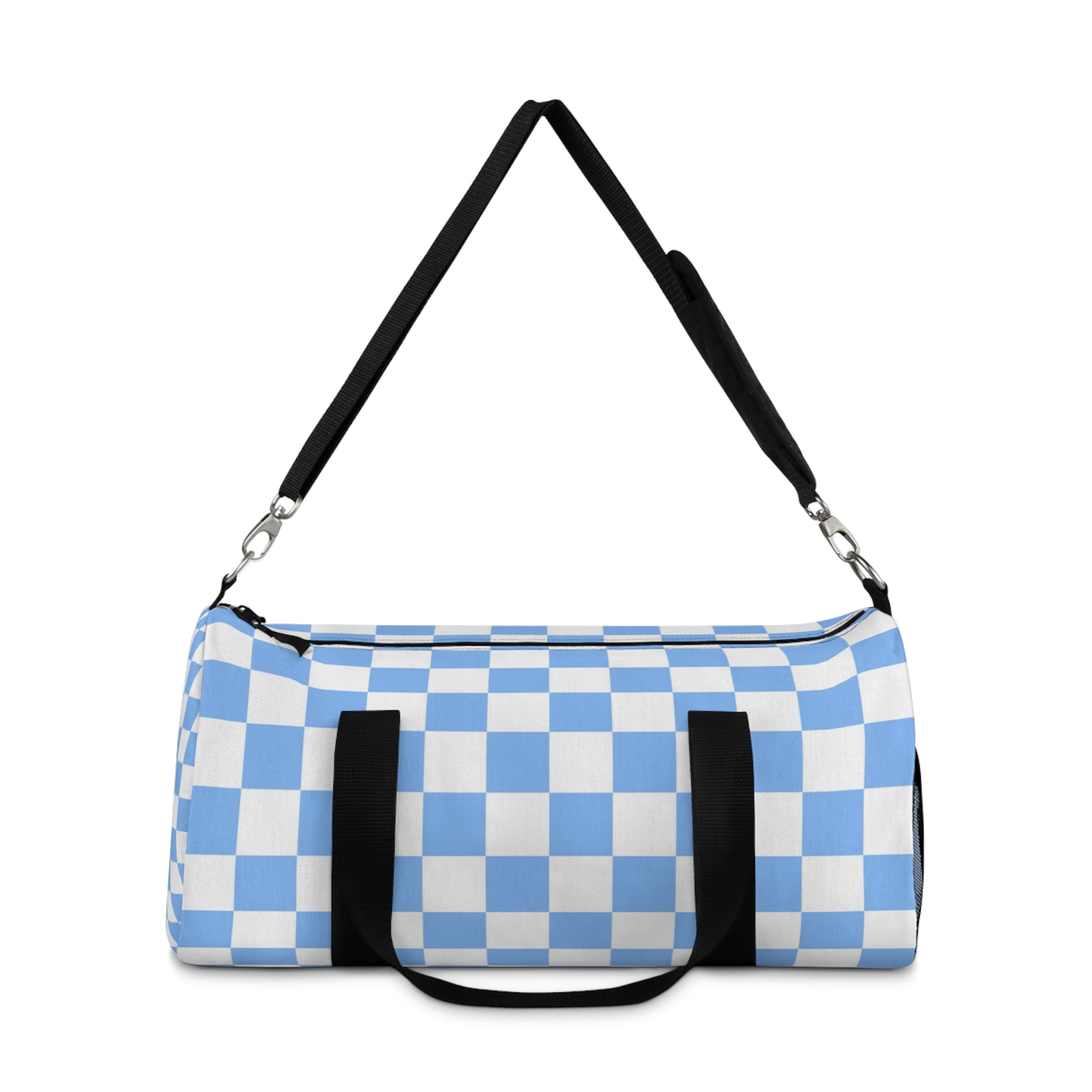 Checkerboard White and Light Blue Duffel Bag, Artsulli - Art is Long, Life is Short, Bags, , , , , , , 