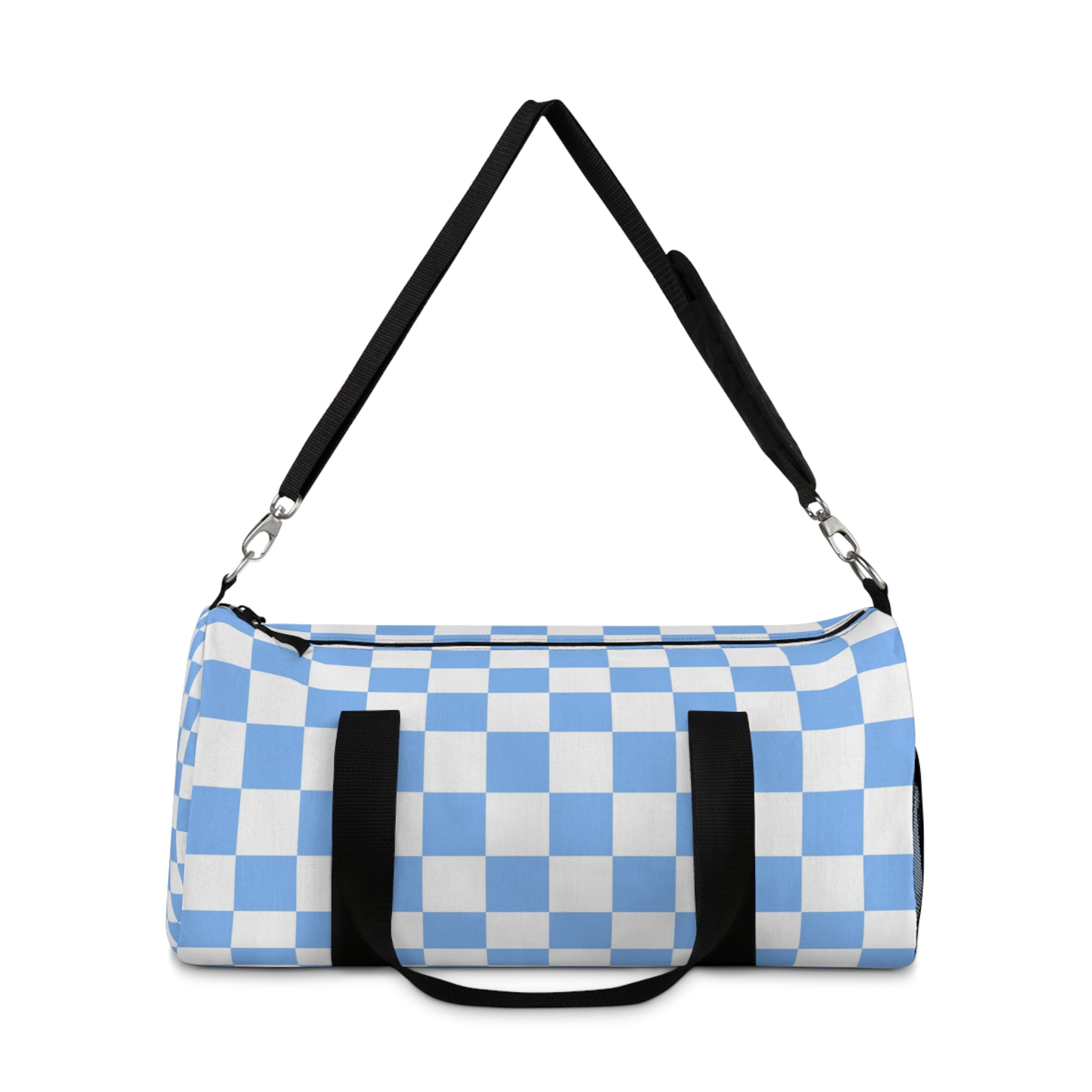 Checkerboard White and Light Blue Duffel Bag, Artsulli - Art is Long, Life is Short, Bags, , , , , , , 