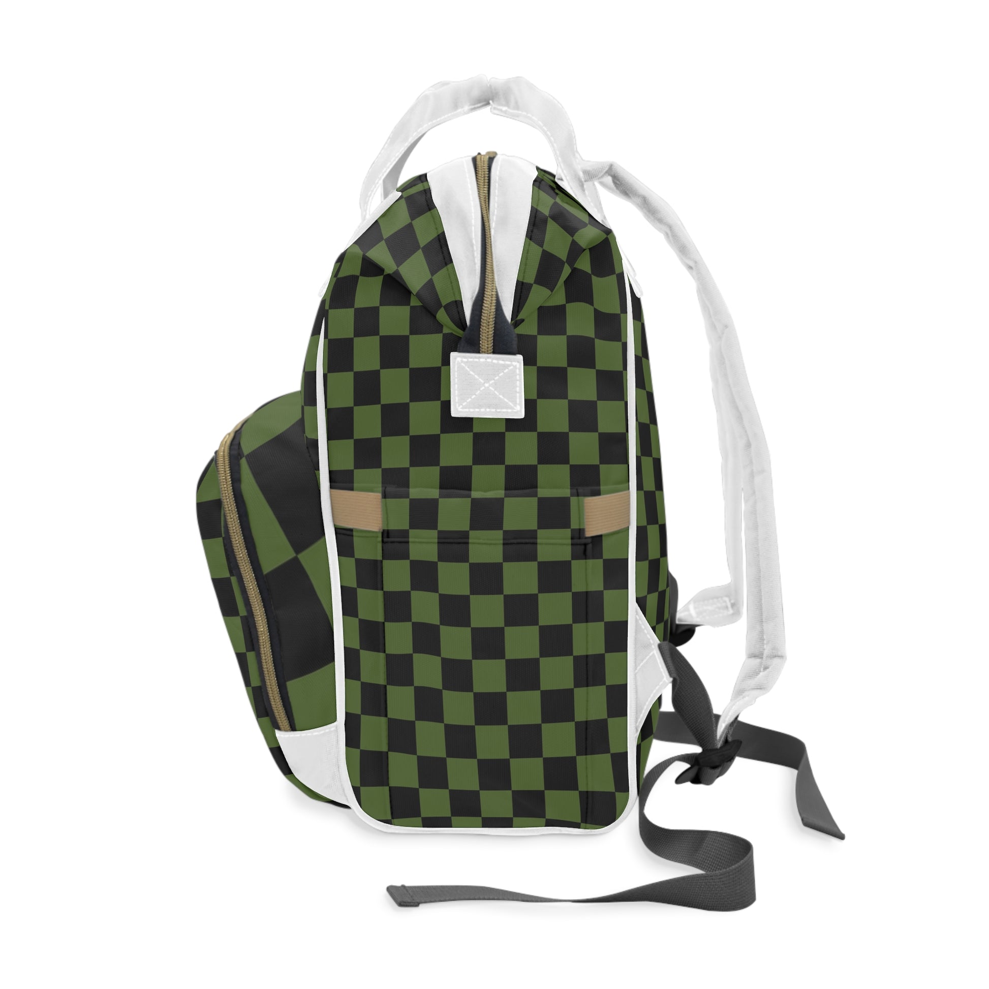 Checkerboard Olive Green and Black Multifunctional Diaper Backpack, Artsulli - Art is Long, Life is Short, Bags, , , , , , , 