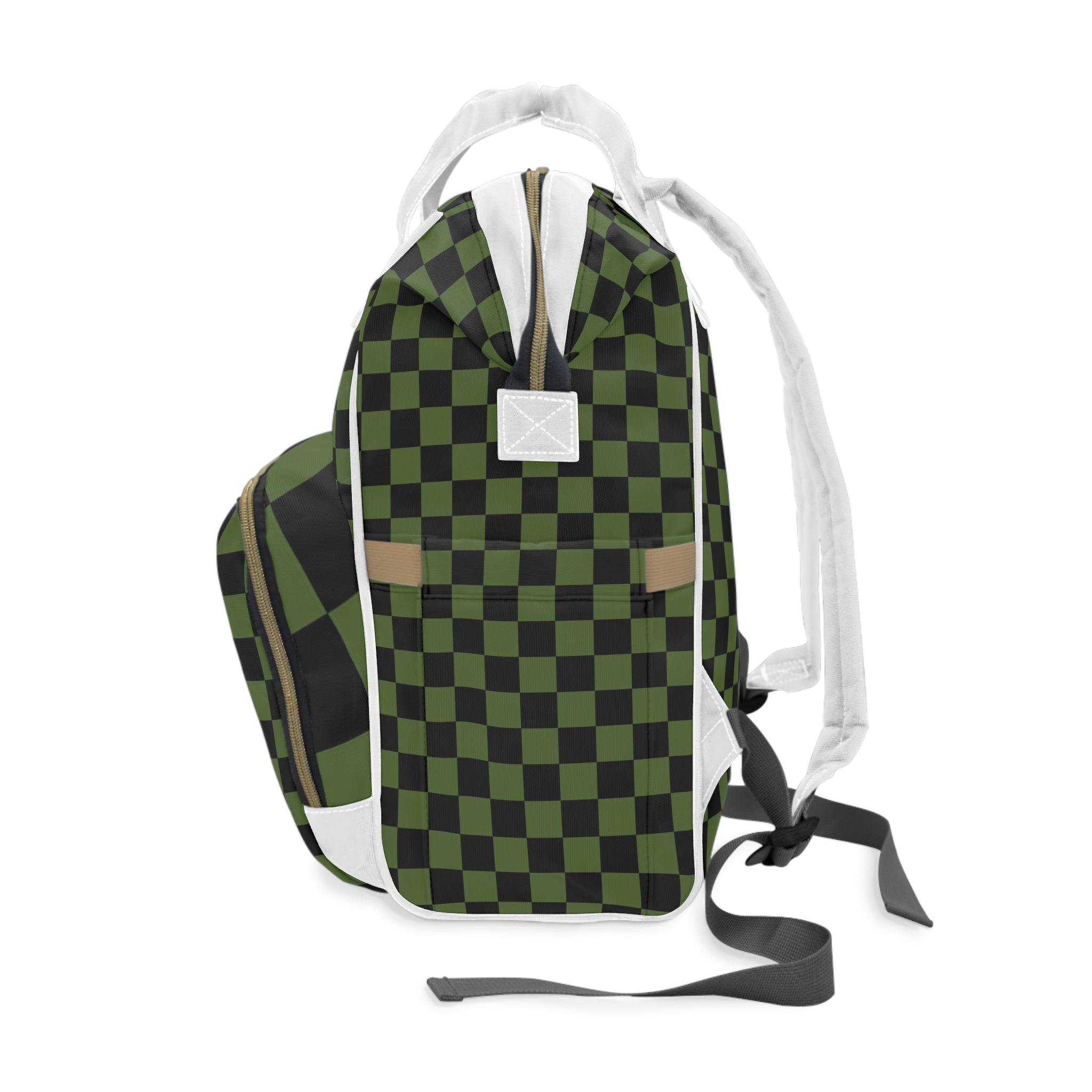 Checkerboard Olive Green and Black Multifunctional Diaper Backpack, Artsulli - Art is Long, Life is Short, Bags, , , , , , , 