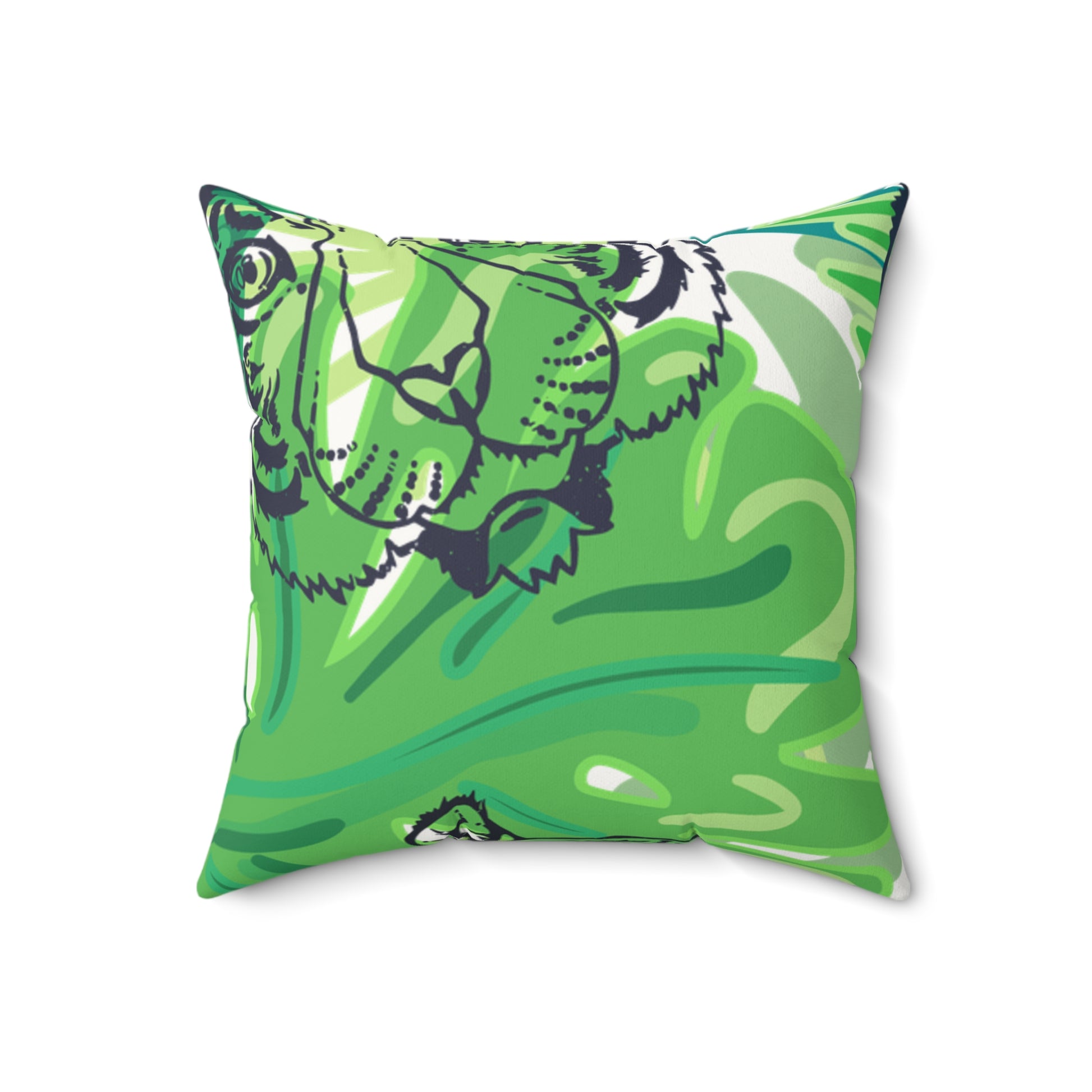 Tropical Jungle Tigers Green Faux Suede Square Pillow, Artsulli - Art is Long, Life is Short, Home Decor, Size, 18" × 18", , , , , 14786629208430