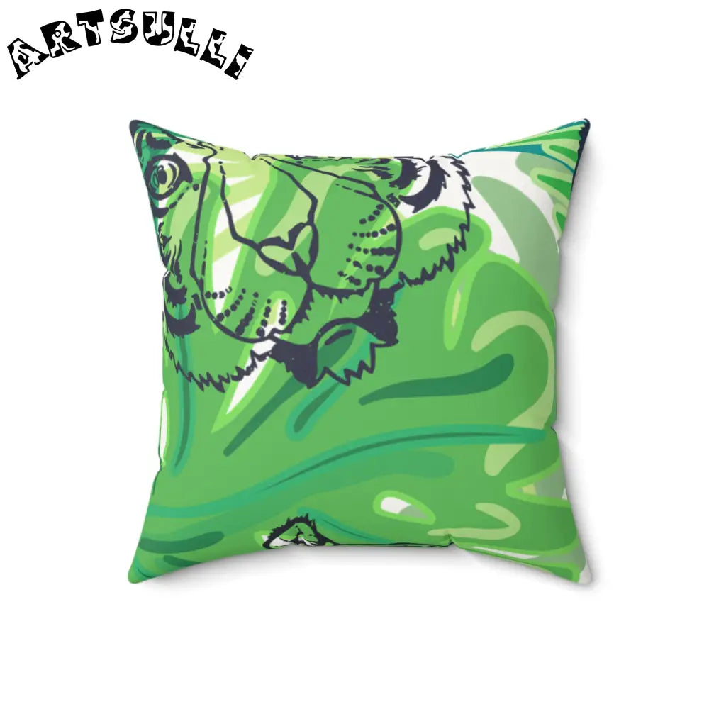 JAKKOUTTHEBXX Tropical Jungle Tigers Green Faux Suede Square Pillow