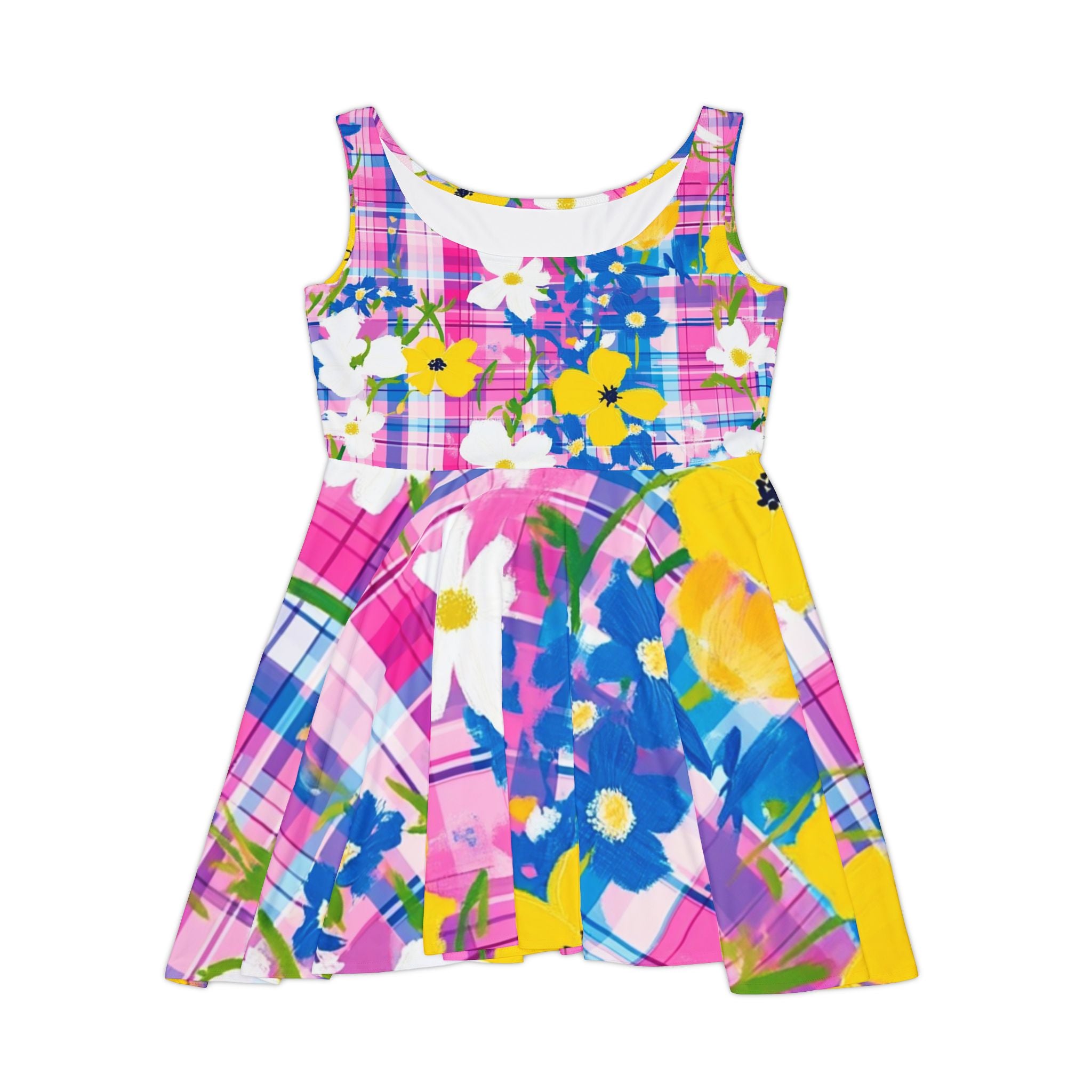 Plaid Garden Pink and Purple Women's Skater Dress (AOP), Artsulli - Art is Long, Life is Short, All Over Prints, Size, XS, , , , , 93606822801360