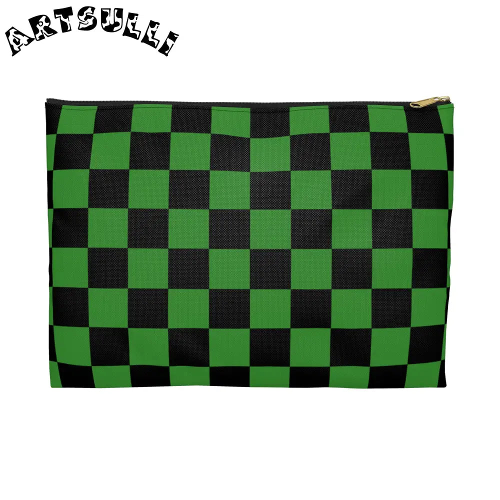 JAKKOUTTHEBXX Checkerboard Green and Black Accessory Pouch