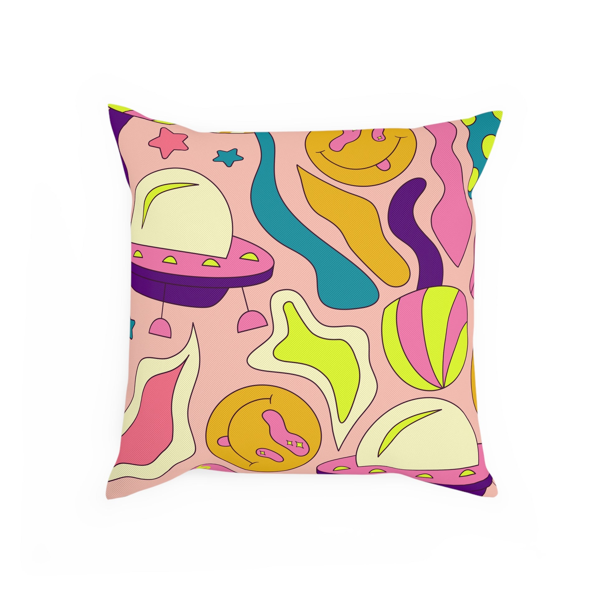 Trippy Spaceships Pink Cushion, Artsulli - Art is Long, Life is Short, Home Decor, , , , , , , 