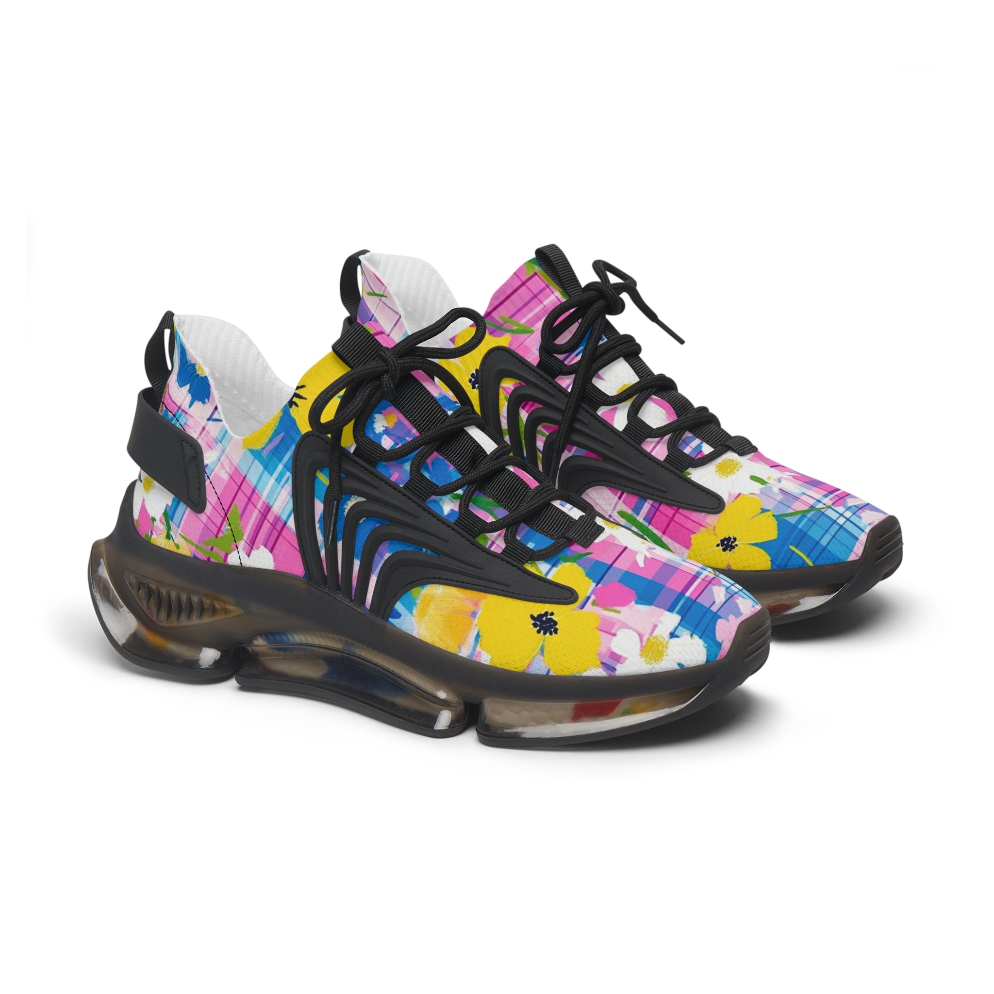 Plaid Garden Pink and Purple Women's Mesh Sneakers, Artsulli - Art is Long, Life is Short, Shoes, Color, Black sole, Size, US 5.5, , , 93547759614577