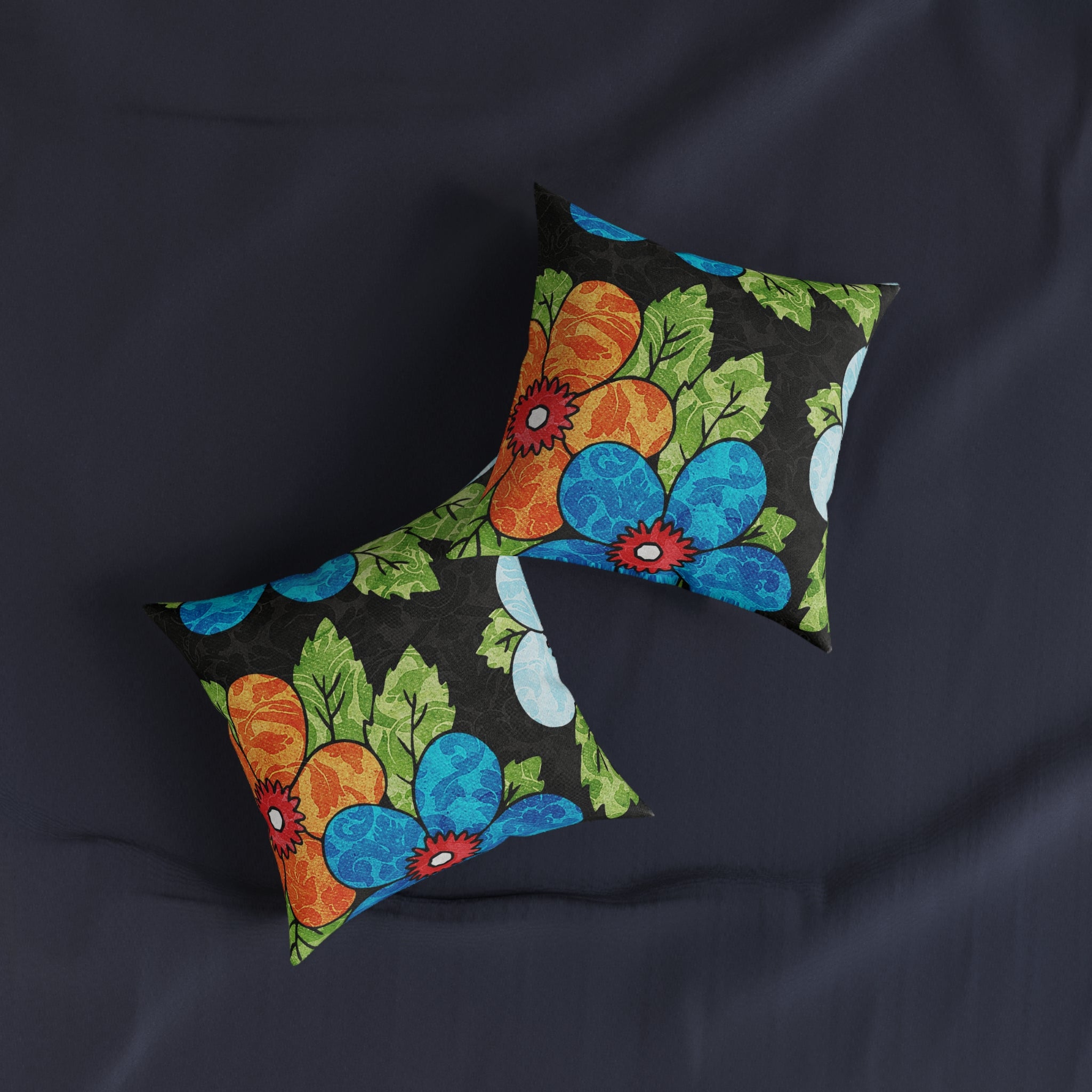 Groovy Black Floral Kl Square Pillow, Artsulli - Art is Long, Life is Short, Home Decor, , , , , , , 