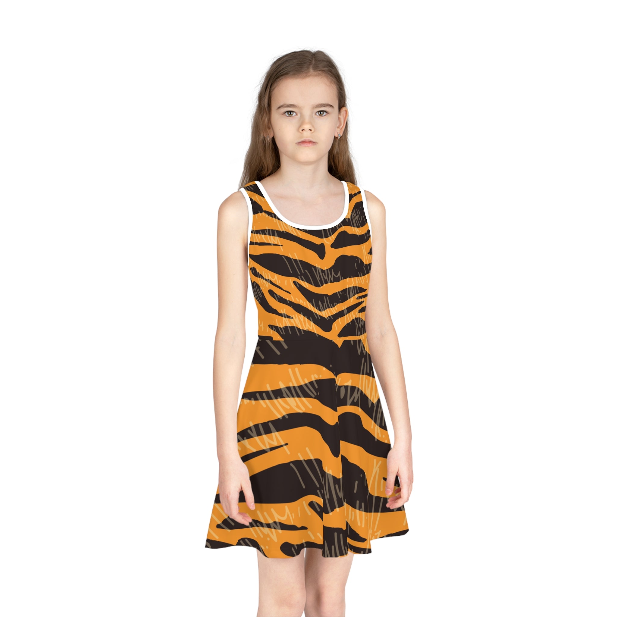 Tiger Scratches Orange & Black Girls' Sleeveless Sundress (AOP), Artsulli - Art is Long, Life is Short, All Over Prints, , , , , , , 