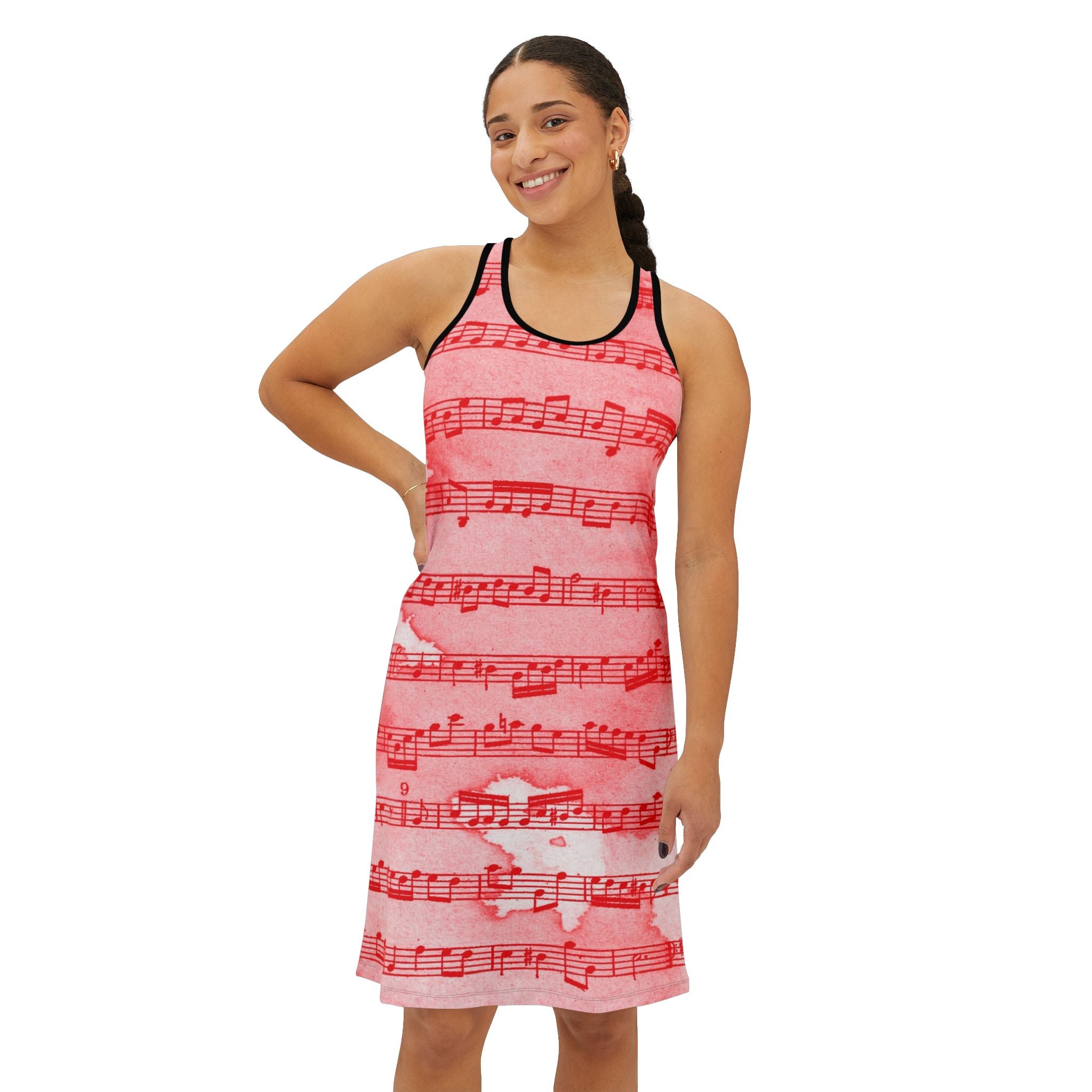 Drip Spill Type Beat Sheet Music Red Women's Racerback Dress (AOP), Artsulli - Art is Long, Life is Short, Tank Top, , , , , , , 