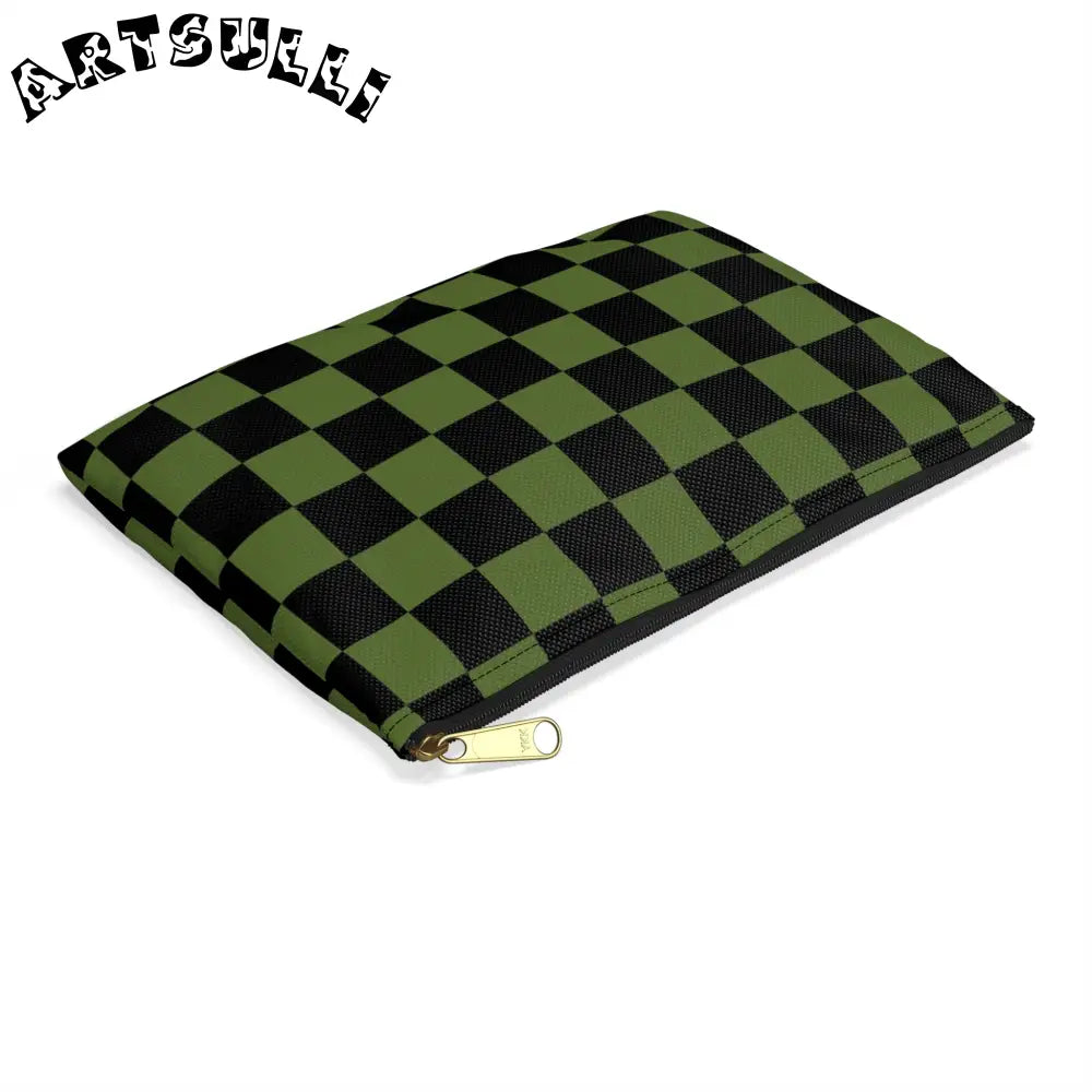 JAKKOUTTHEBXX Checkerboard Olive Green and Black Accessory Pouch