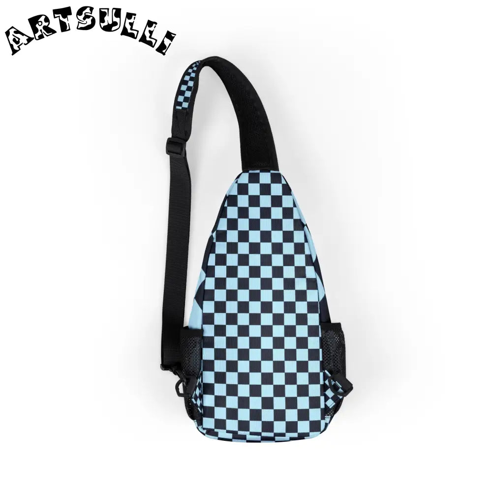 JAKKOUTTHEBXX Checkerboard Black and Blue Chest Bag (AOP)