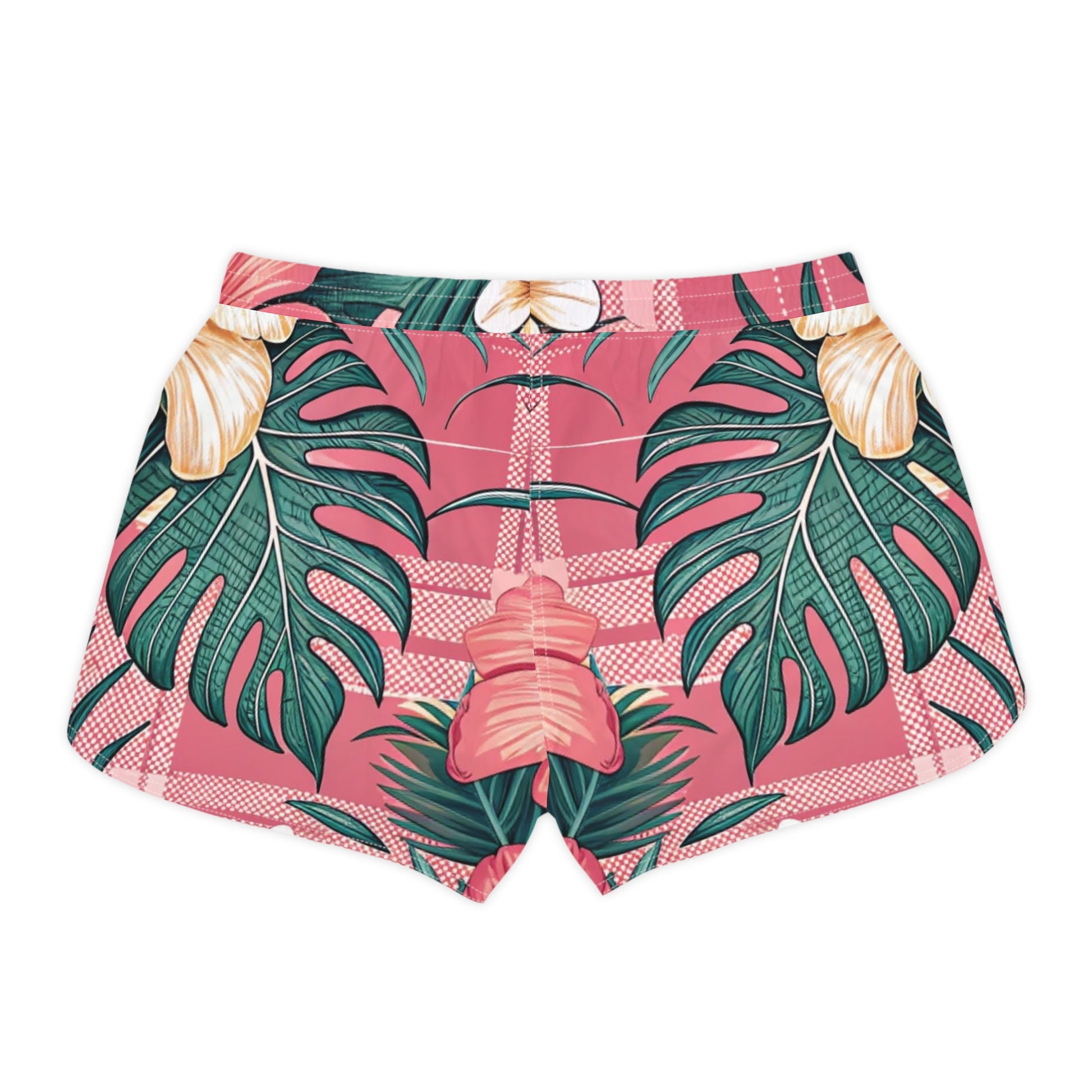 Plaid x Floral Burgundy Women's Casual Shorts (AOP), Artsulli - Art is Long, Life is Short, All Over Prints, , , , , , , 