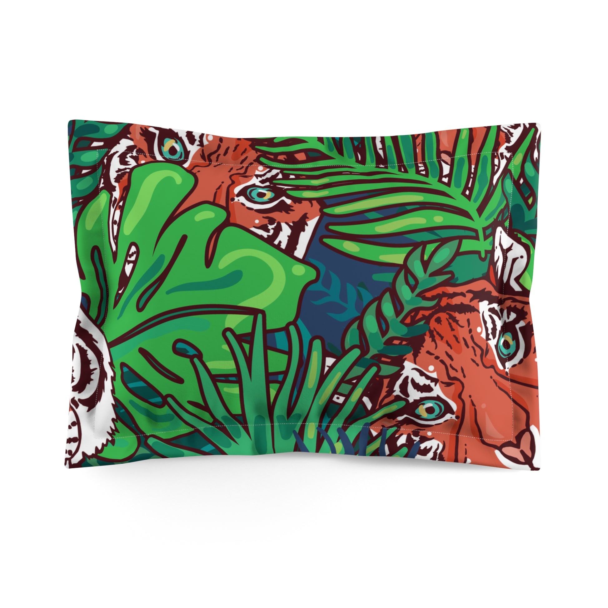 Tropical Jungle Tigers Blue and Green Microfiber Pillow Sham, Artsulli - Art is Long, Life is Short, Home Decor, Size, Standard, , , , , 14309376381607