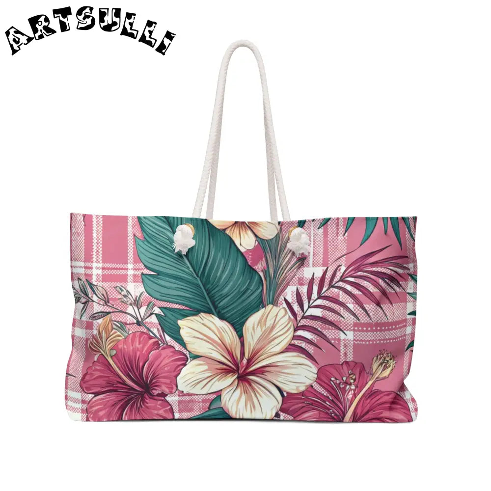 JAKKOUTTHEBXX Plaid x Floral Pink and Green Weekender Bag